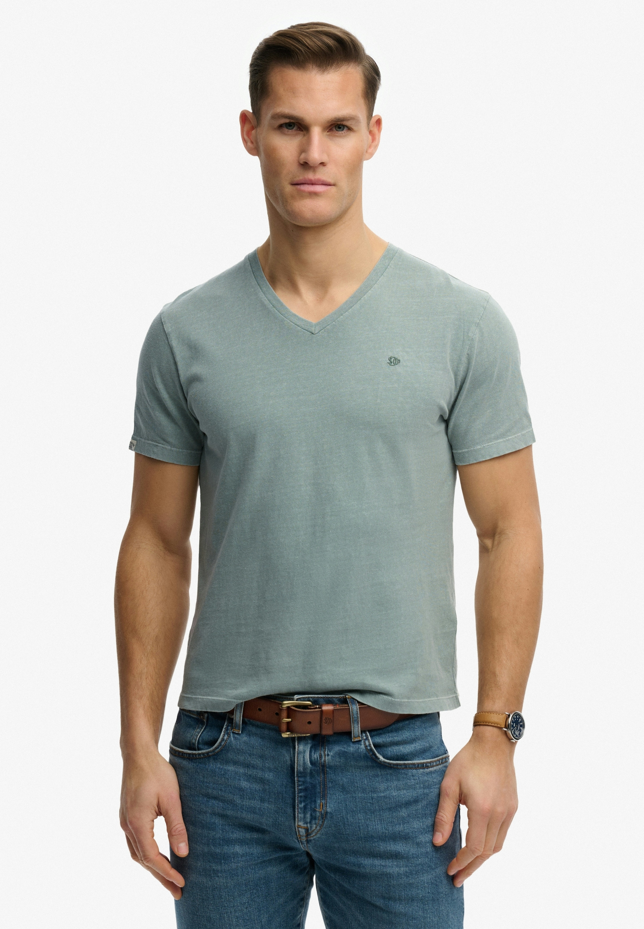 Superdry Rundhalsshirt »CLASSIC COTTON LINEN VEE« aus tollem Baumwoll-Leinen-Mischgewebe