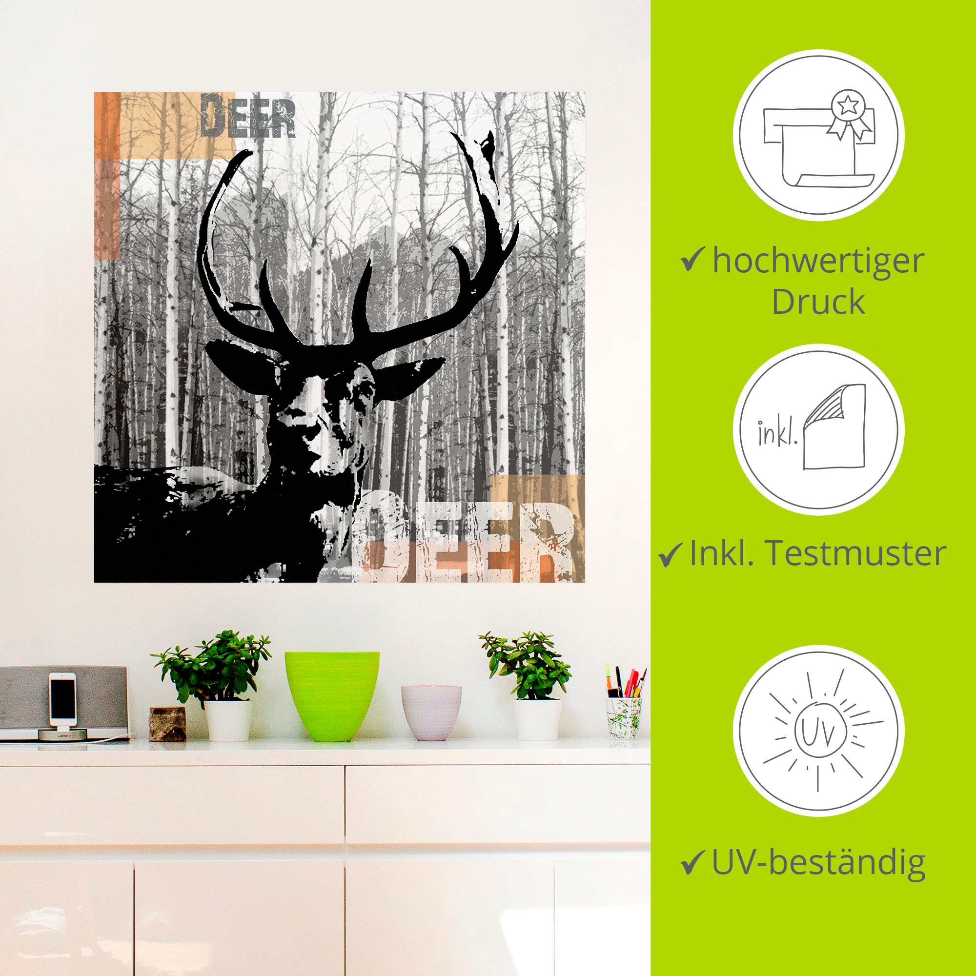 Artland Wandbild »Hirsch Collage«, Wildtiere, (1 St.), als Leinwandbild, Poster, Wandaufkleber in verschied. Größen