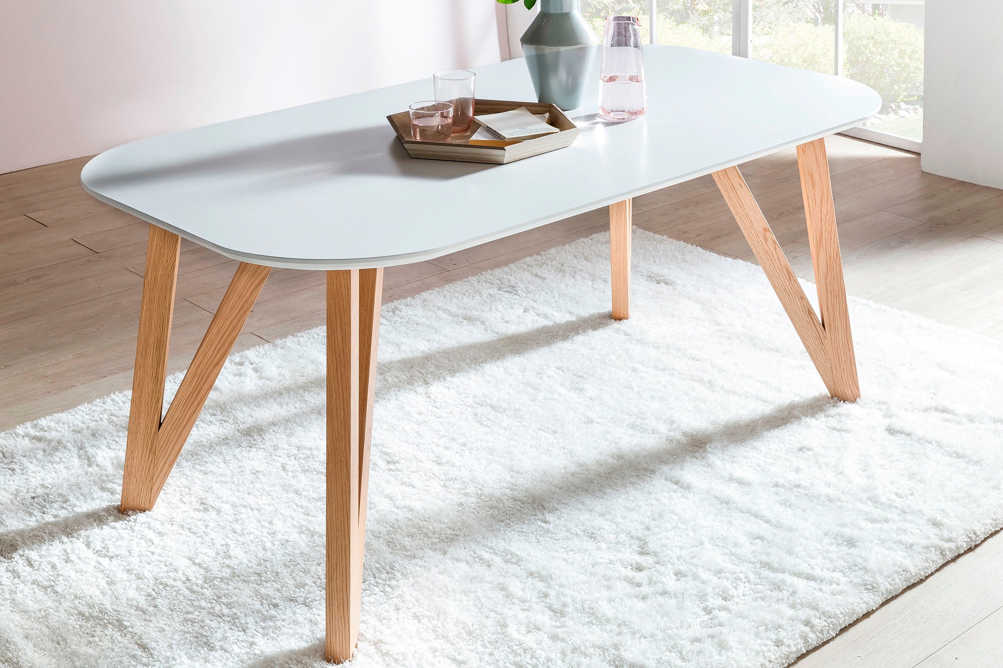 SalesFever Essgruppe, (Set, 5 tlg.), bestehend aus 4 modernen Polsterstühlen und einem 160 cm breiten Tisch