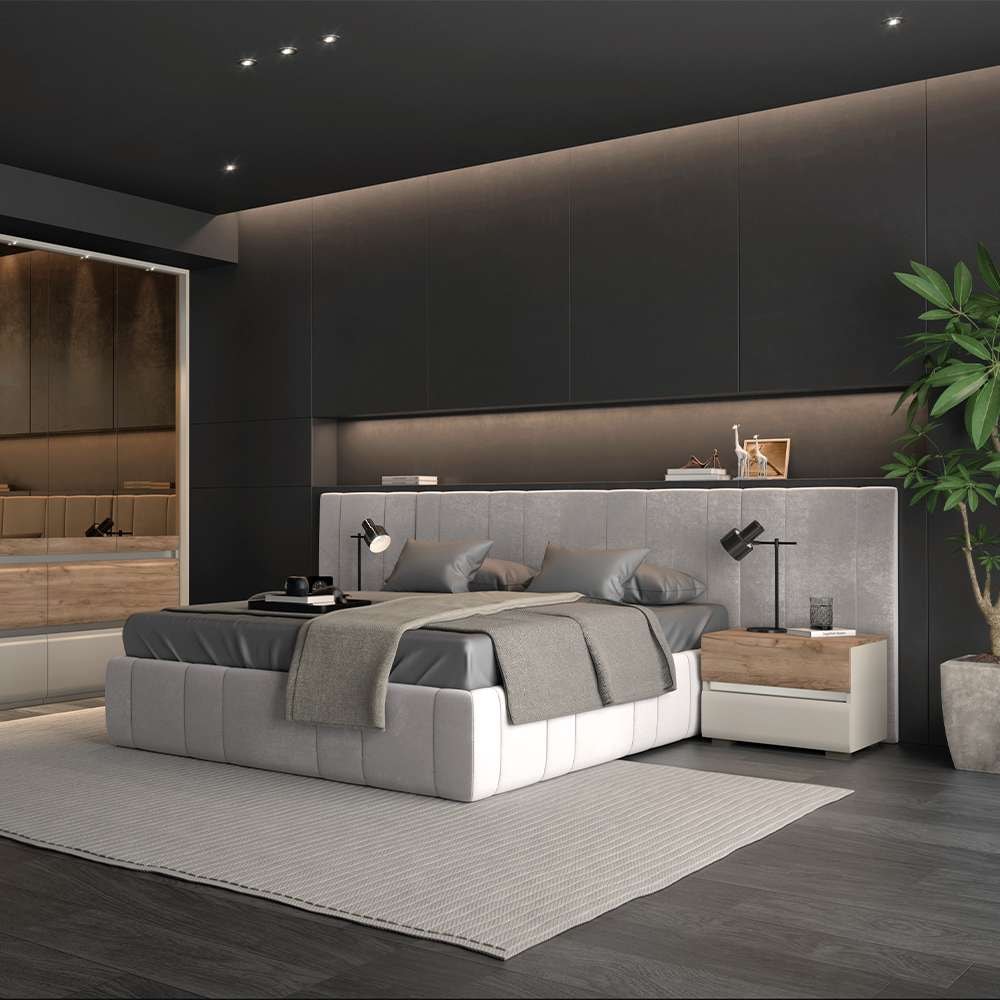 Places of Style Bettgestell »Invictus«, mit breitem gepolstertem Kopfteil, Lattenrost und Bettkasten