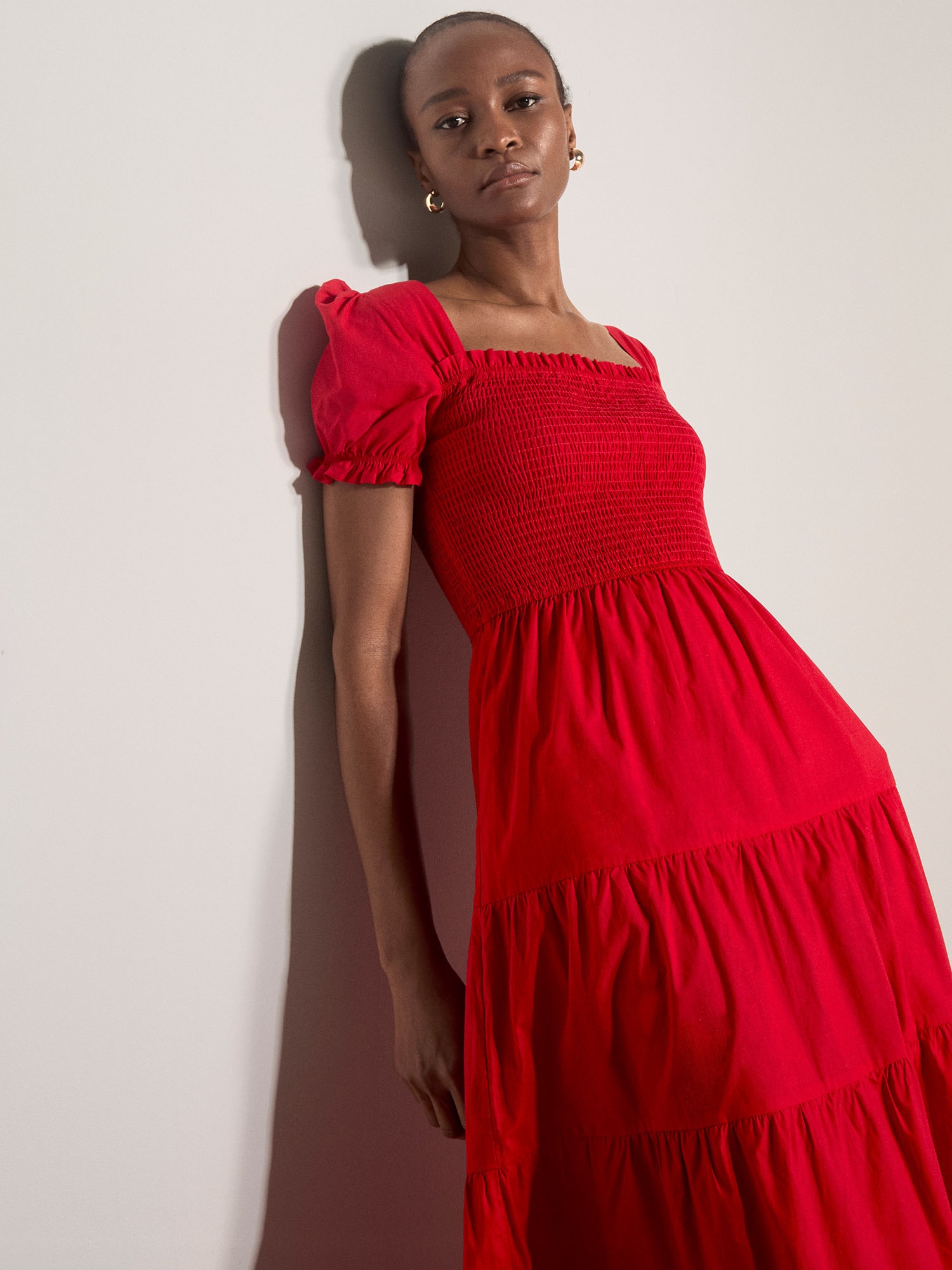 Apricot Midikleid »Midi-Kleid aus Baumwolle« mit Stufenrock