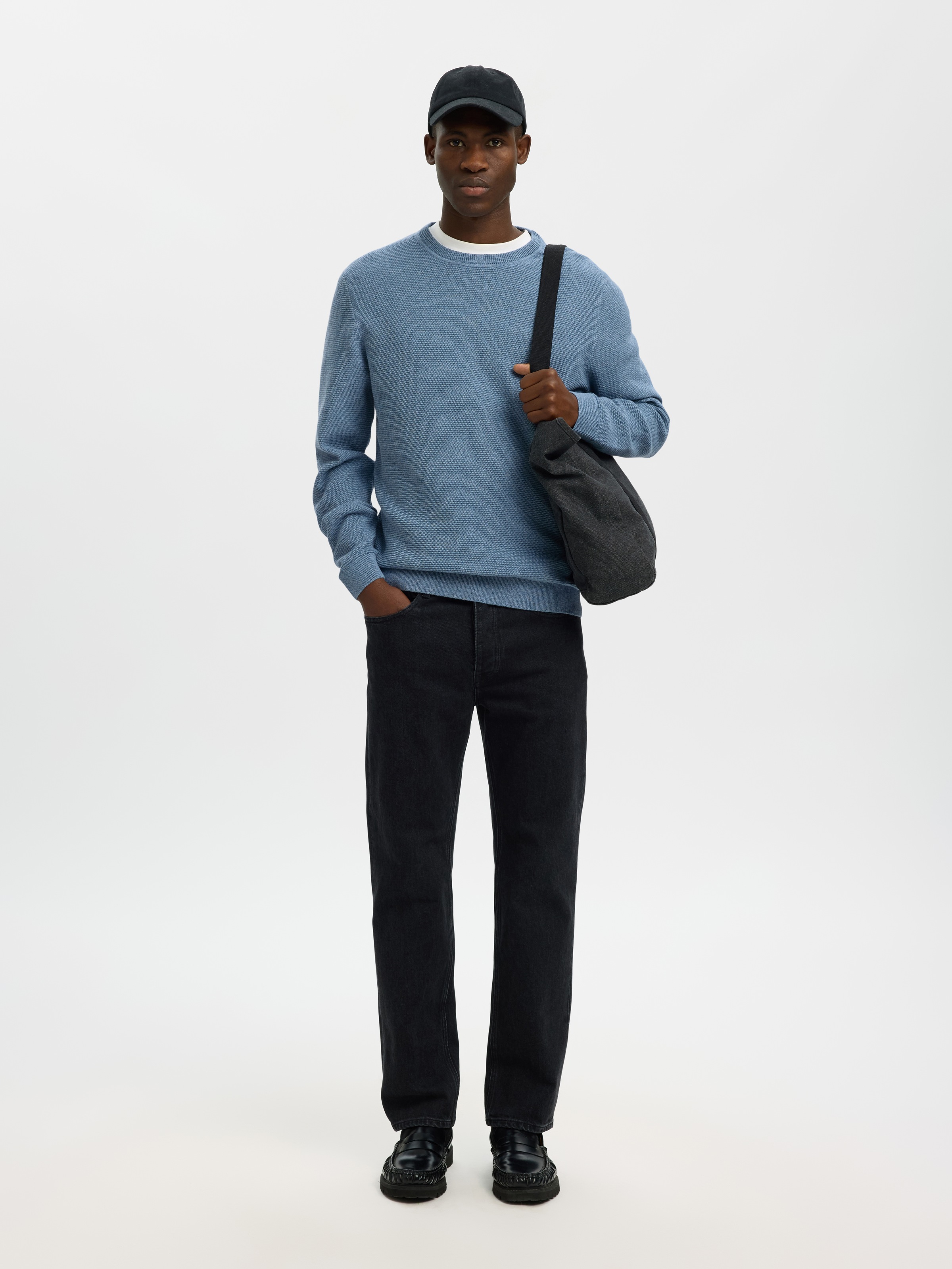 SELECTED Rundhalspullover »SLHROSS LS KNIT STRUCTURE CREW NECK NOOS« Baumwolle, regular fit