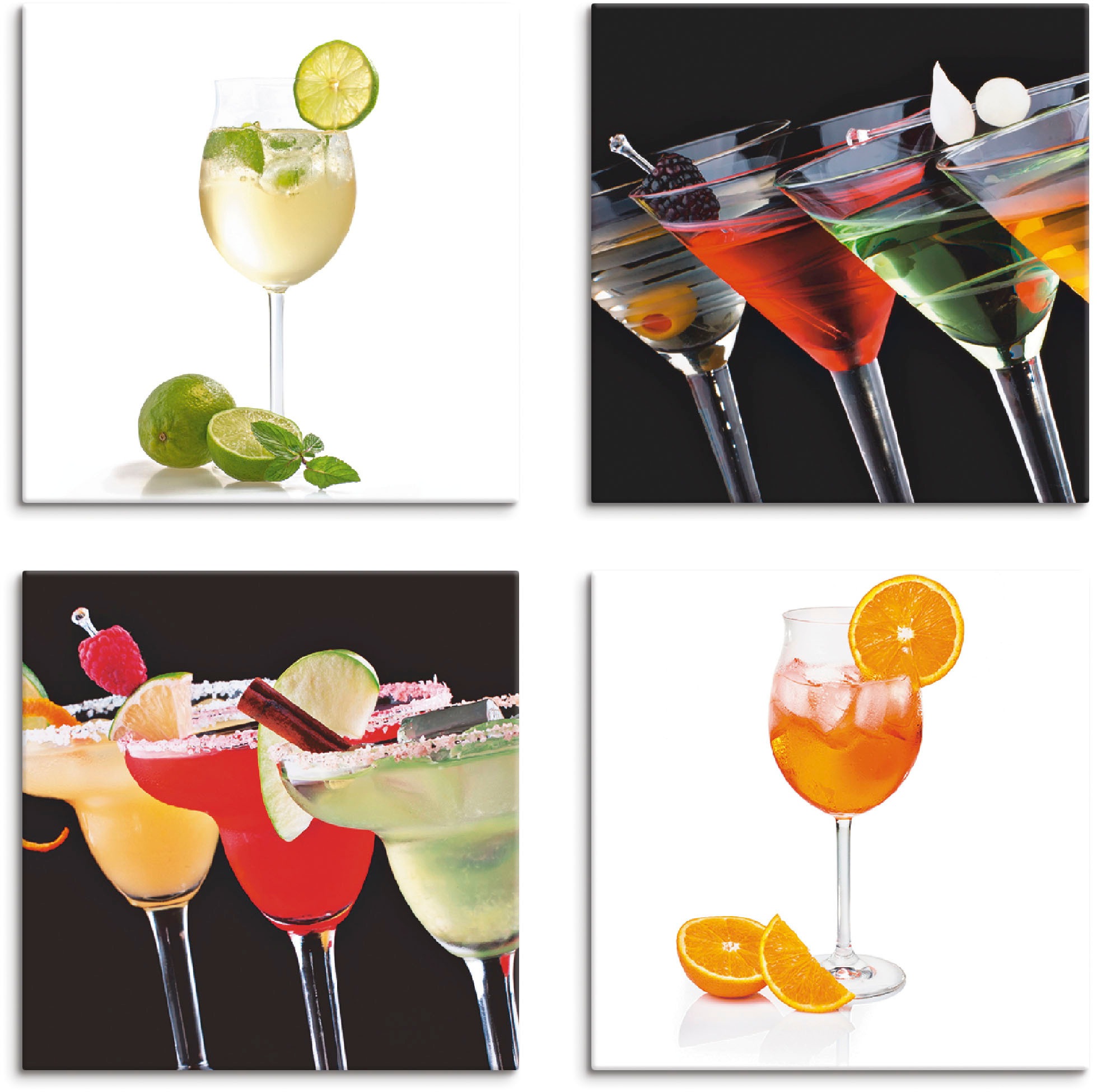 Artland Leinwandbild »Hugo Martinis Margaritas Aperol Spritz«, Getränke, (4 St.), 4er Set, verschiedene Größen