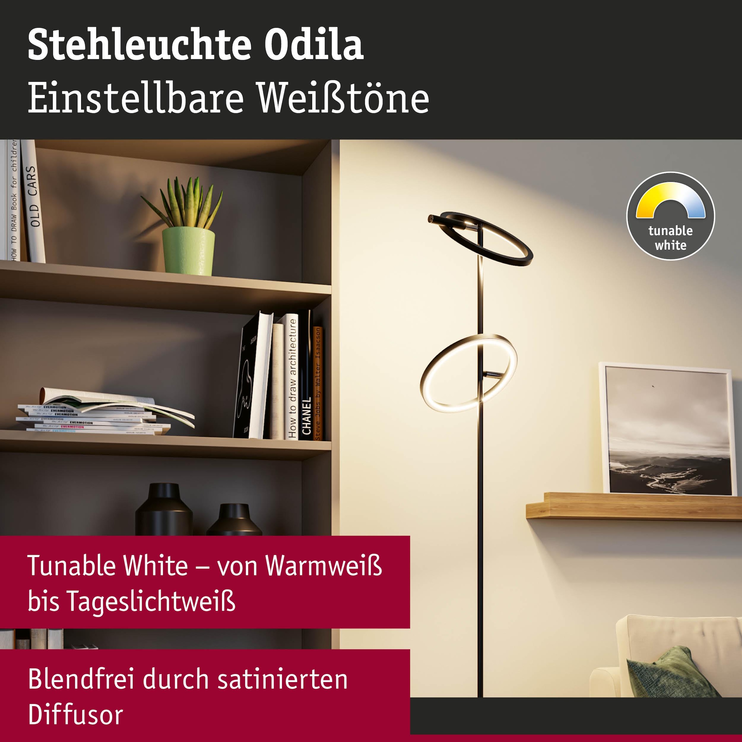 Paulmann LED Stehlampe »Odila Tunable White 2x1200lm 2x10,4W Schwarz matt, Chrom« LED-Modul 1 Stk. Tageslichtweiß dimmbar