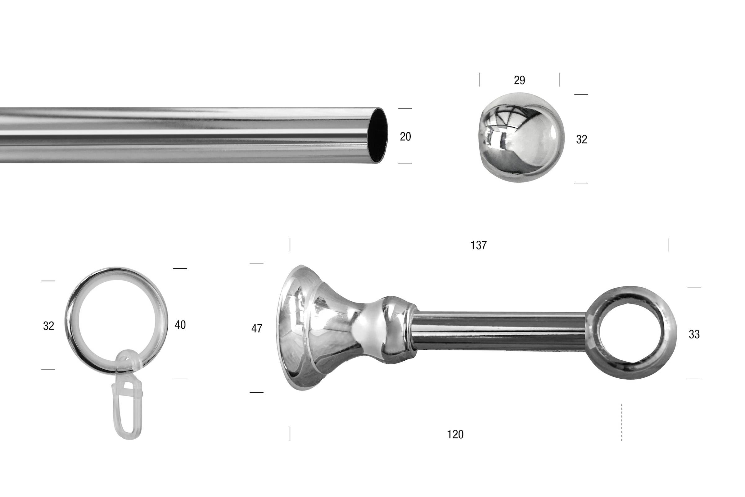 GARESA Gardinenstange »ANDREA« Ø 20 mm 1 läufig-läufig Wunschmaßlänge Vorhanggarnitur, verlängerbar, Endknopf Kugel kurz, mit Ringen