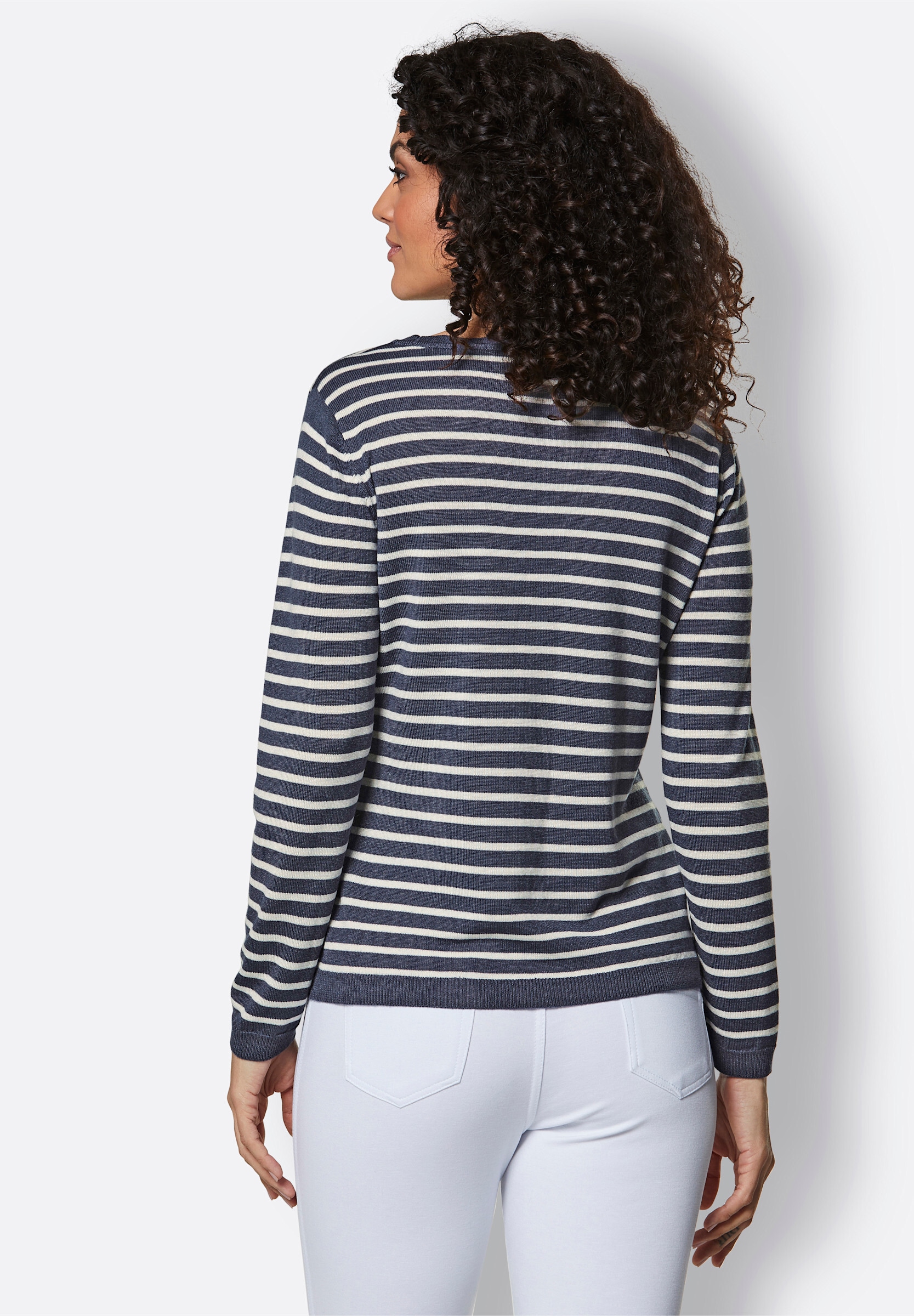 creation L Strickpullover »Viskose-Merino-Pullover Rundhalspullover im Ringel-Dessin«