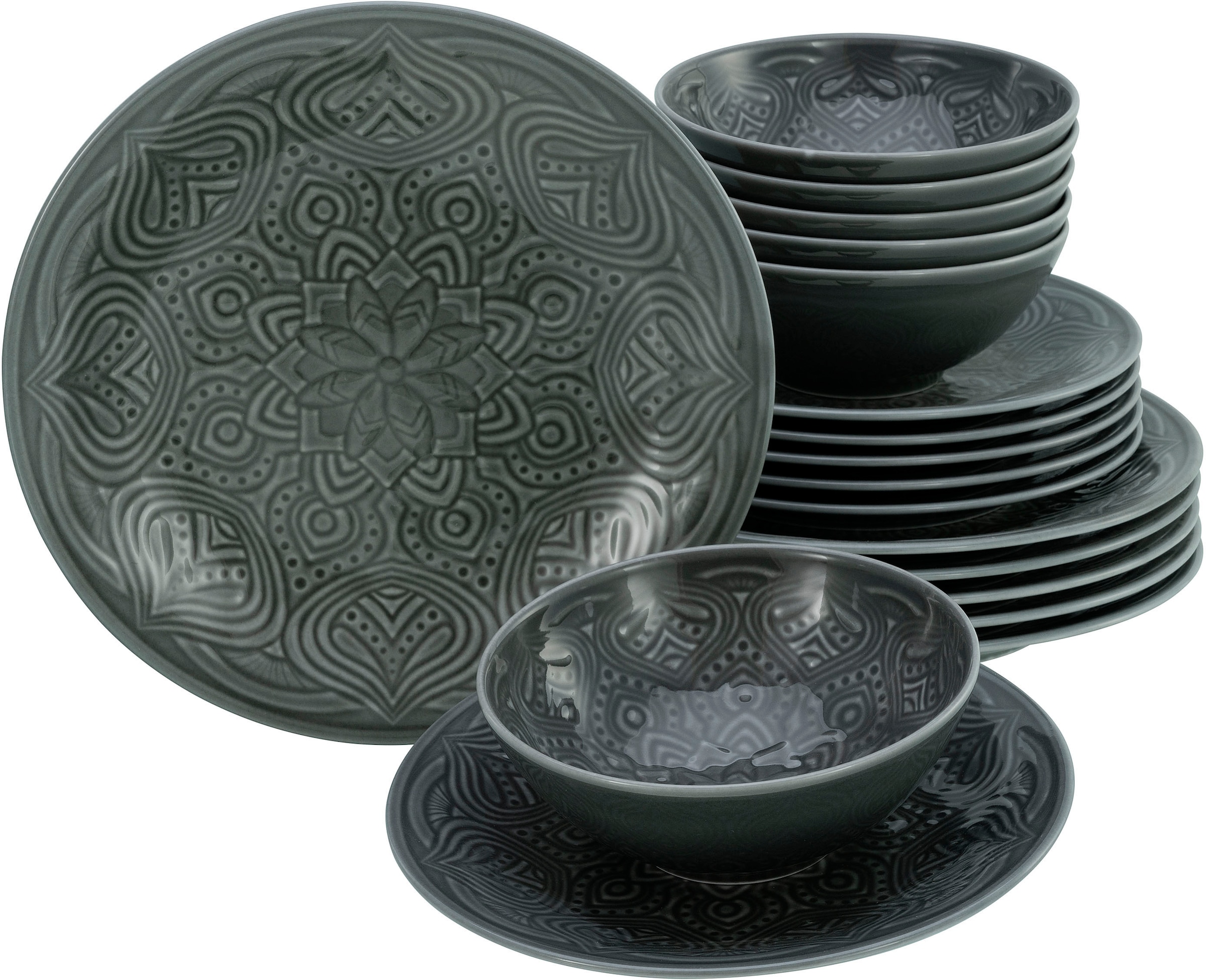 CreaTable Teller-Set »Orient Mandala«, (Set, 18 tlg.), Speiseteller, Dessertteller und Schalen im Set