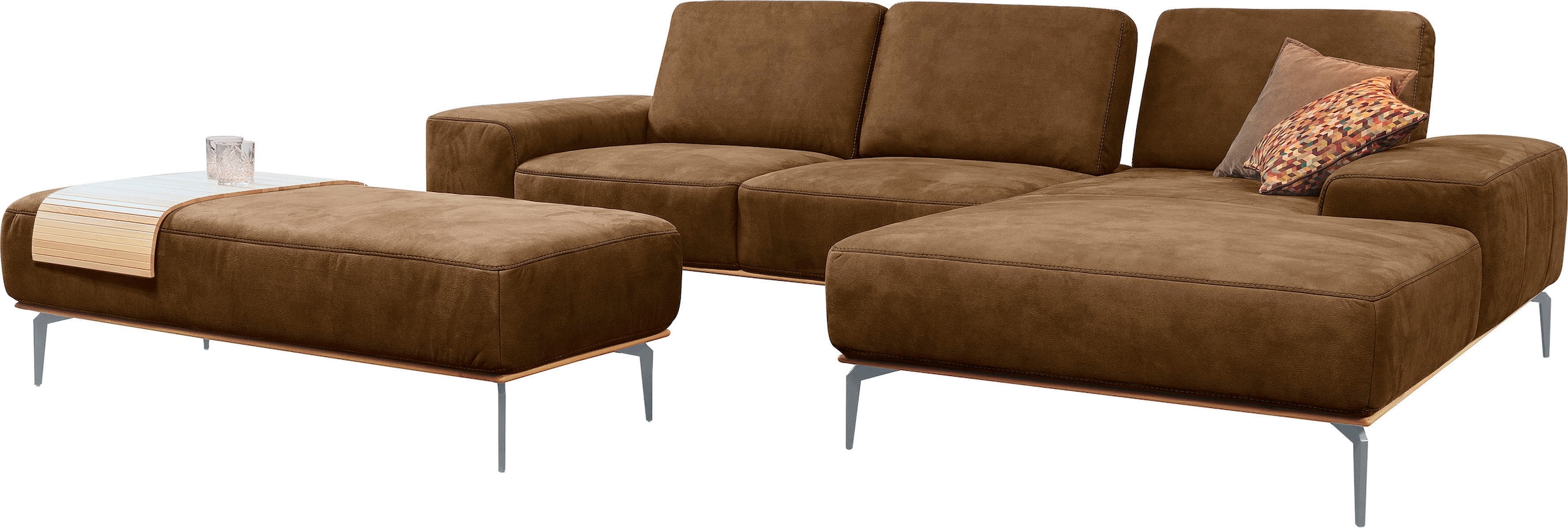 W.SCHILLIG Ecksofa »run, Designsofa mit tollem Sitzkomfort, bequem, L-Form« mit elegantem Holzsockel, Füße in Silber matt, Breite 299 cm