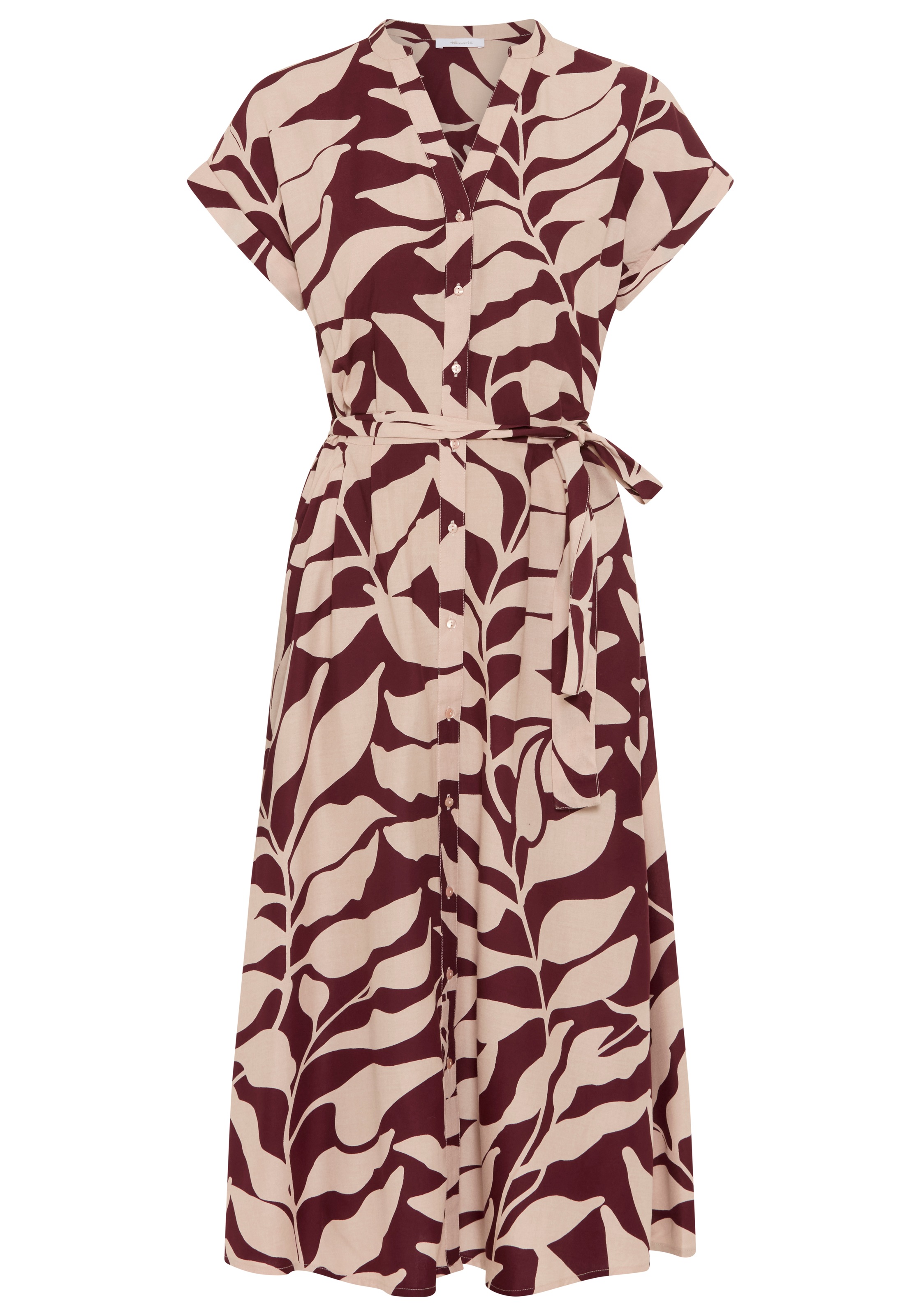 Tamaris Hemdblusenkleid Set, mit Bindegürtel, 2 tlg. tlg. aus Viskose, für Frühling und Sommer, gemustert, Mitte-Wade-Länge