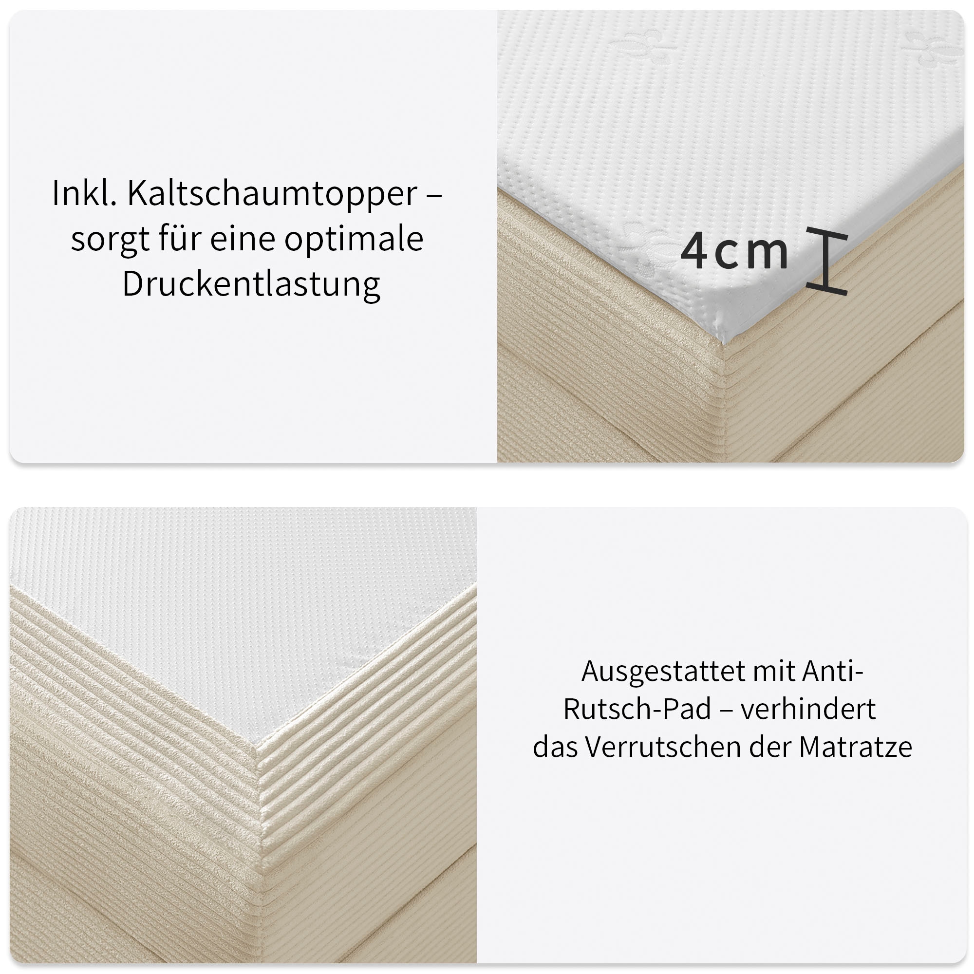 OTTO home Boxbett »Eliaas inkl. Bettkasten und Topper, Liegefläche 180x200cm« erhältlich in hochwertigem Cord-Stoff, inkl. Aufbauvideo