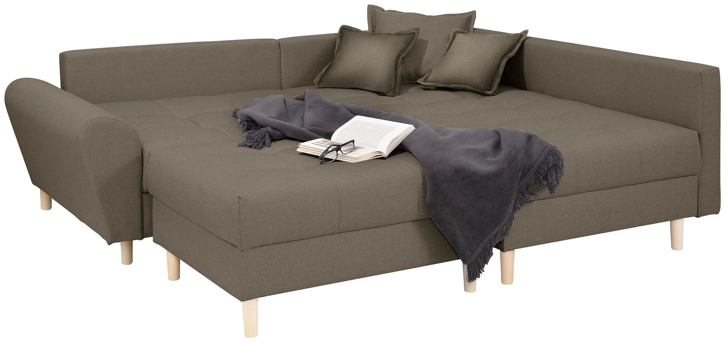 Home affaire Ecksofa »Rice L-Form«, (Set, mit Hocker), Ecksofa,Rückenkissen,ottomane beidseitig montierbar,Bonnelfederkern