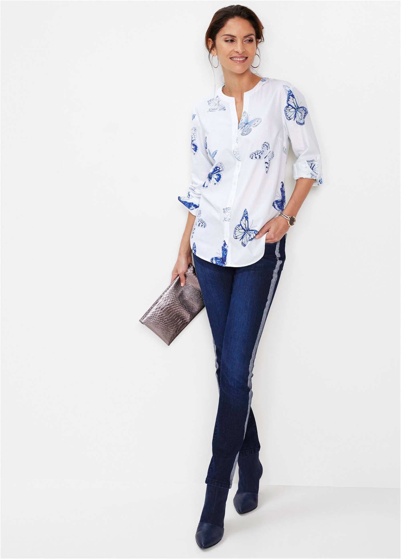 bonprix Langarmbluse 1 figurumspielende Passform, für eleganten Stil, aus Viskose