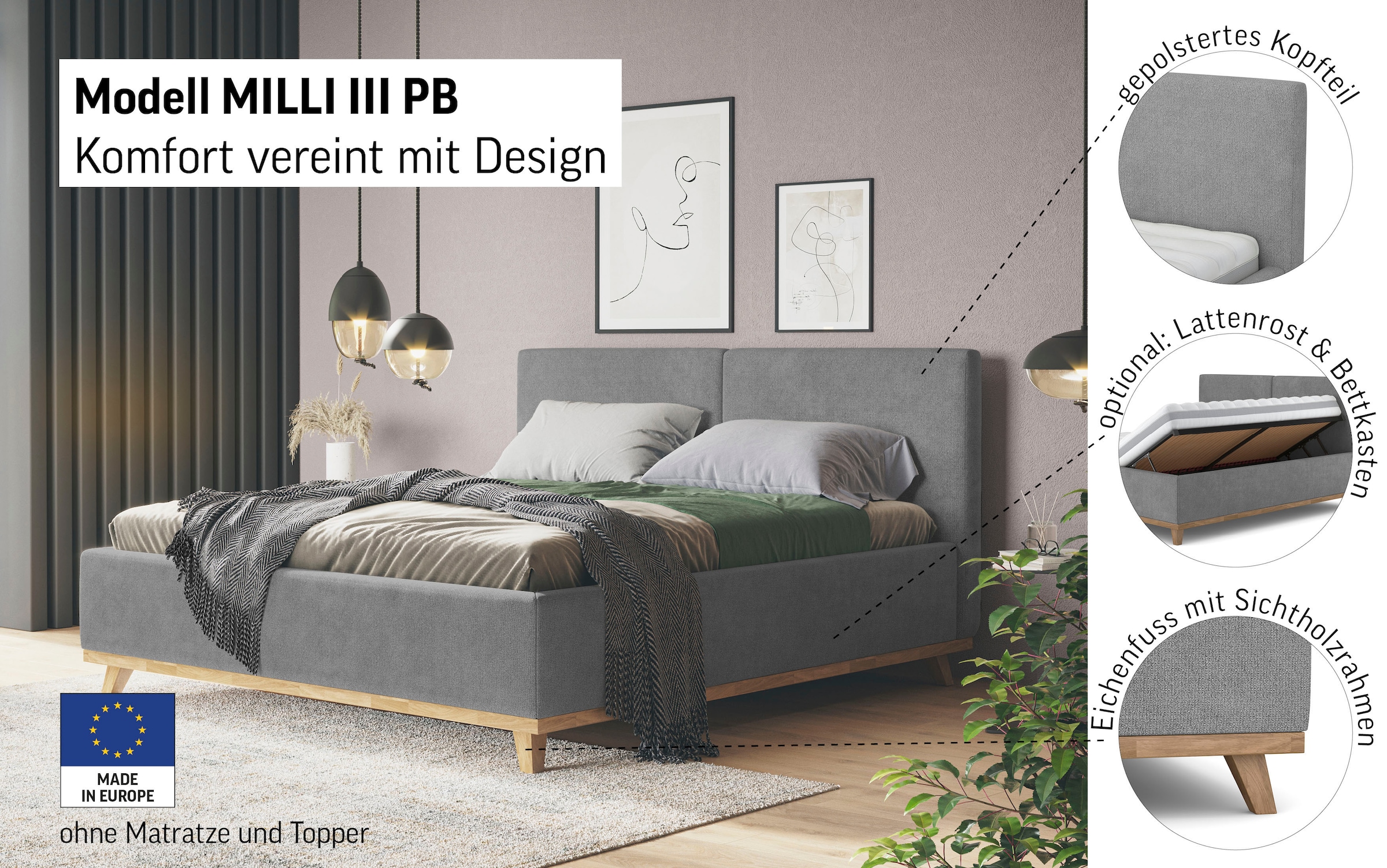 COTTA Polsterbett »MILLI III wahlweise mit Bettkasten« erhältlich in den Größen 160x200cm & 180x200cm