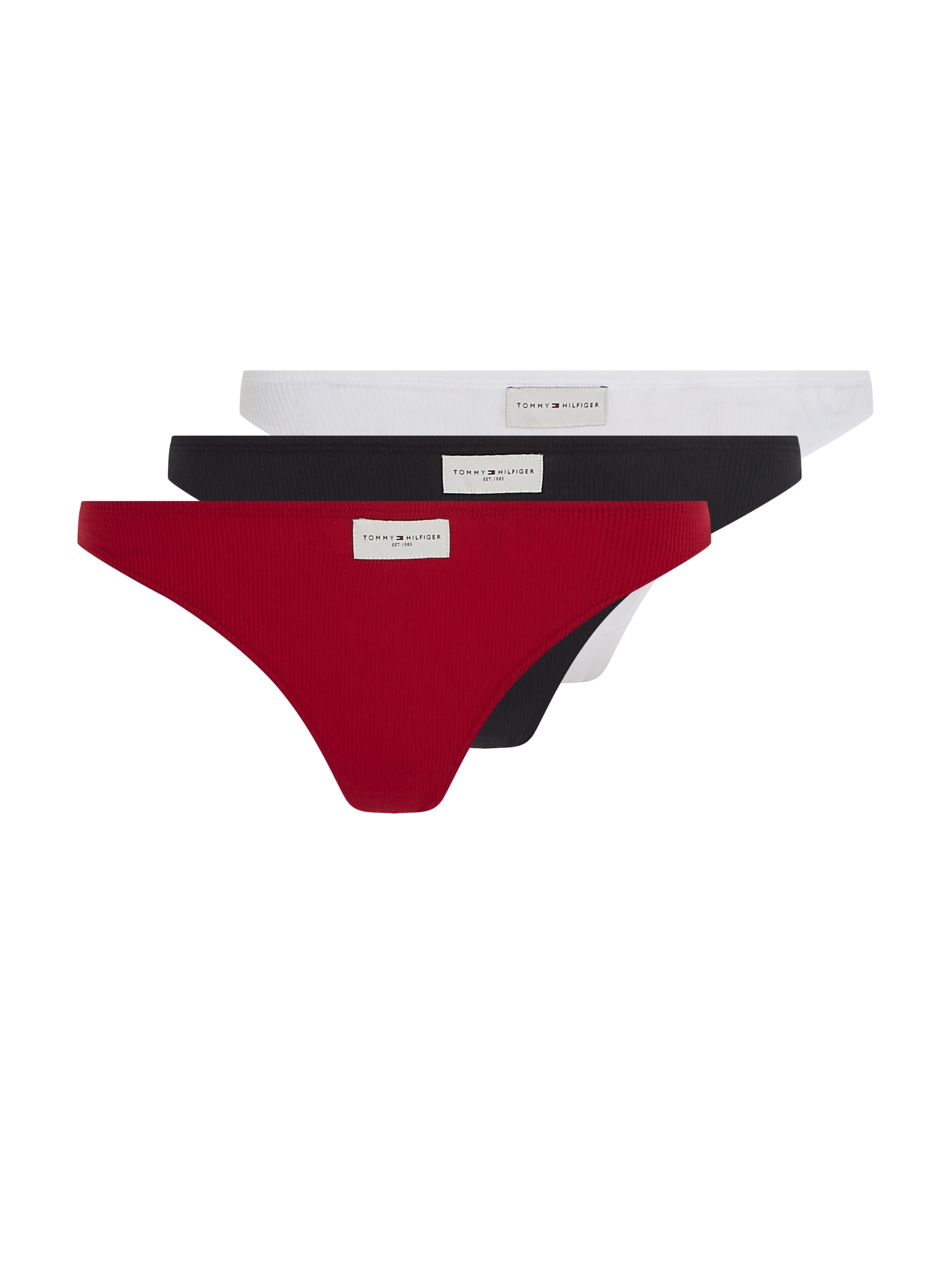 Tommy Hilfiger Underwear Slip »3P THONG (EXT. SIZE)«, (Packung, 3 St., 3er), in Rippoptik mit Tommy Hilfiger Logo-Badge