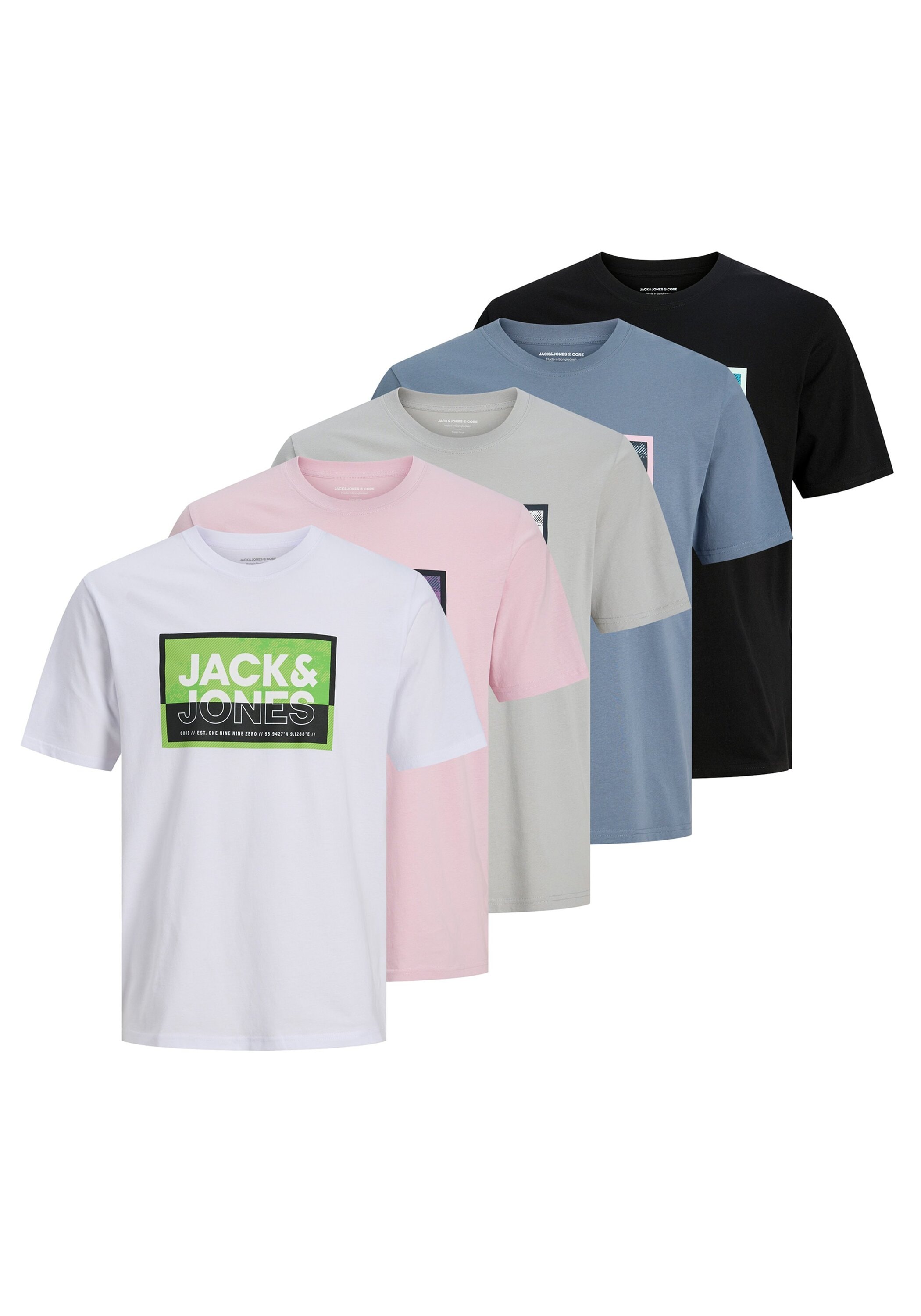 Jack & Jones T-Shirt »T-Shirt JCOLOGAN SUMMER PRINT TEE CREW 5PK MP 5er Pack« 5