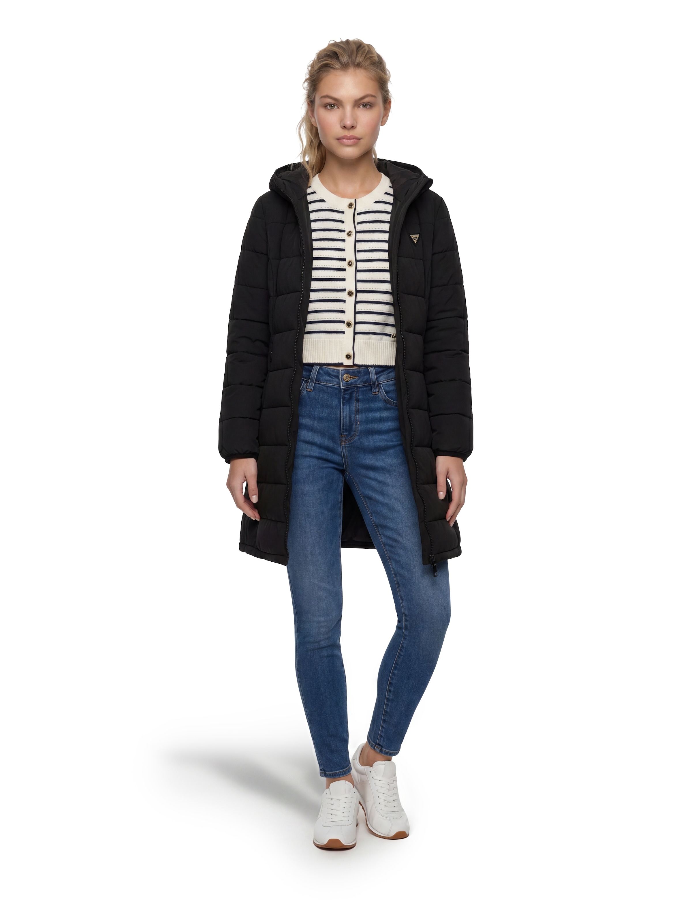 Guess Langjacke »NEW ALETA LONG PUFFER JACKET« mit Kapuze in Stepp-Qualität, Kapuze