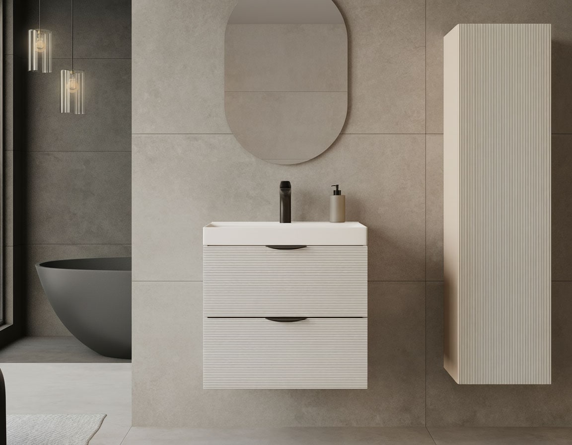 welltime Hängeschrank »FLOW STRIPE rechts/links montierbar, Breite 35 cm, modernes Design« Schrank mit 3 Einlegeböden, Push-to-open-Function