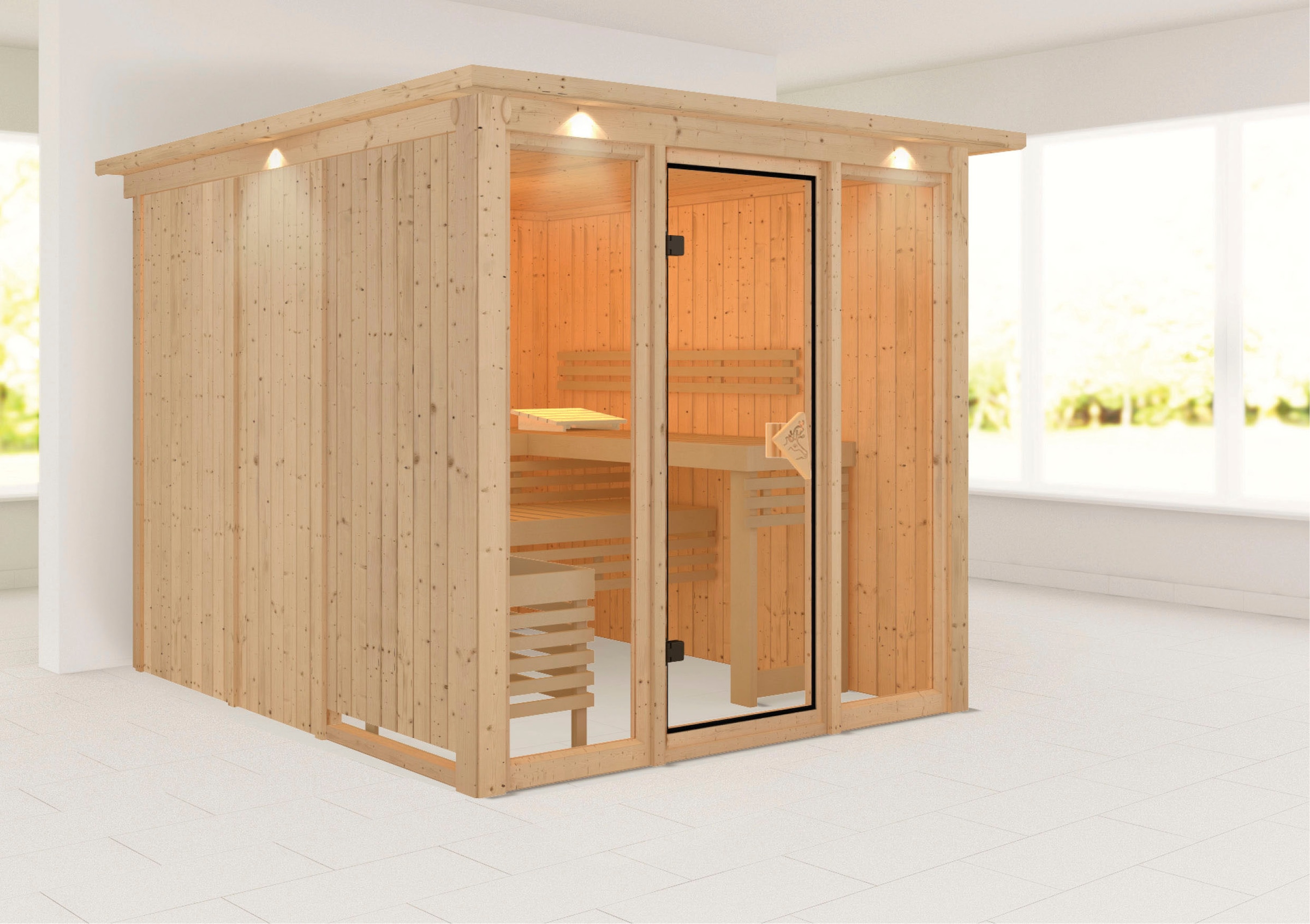 welltime Sauna »Artja«, naturbelassen, mit Ofen 9 kW integr. Steuerung