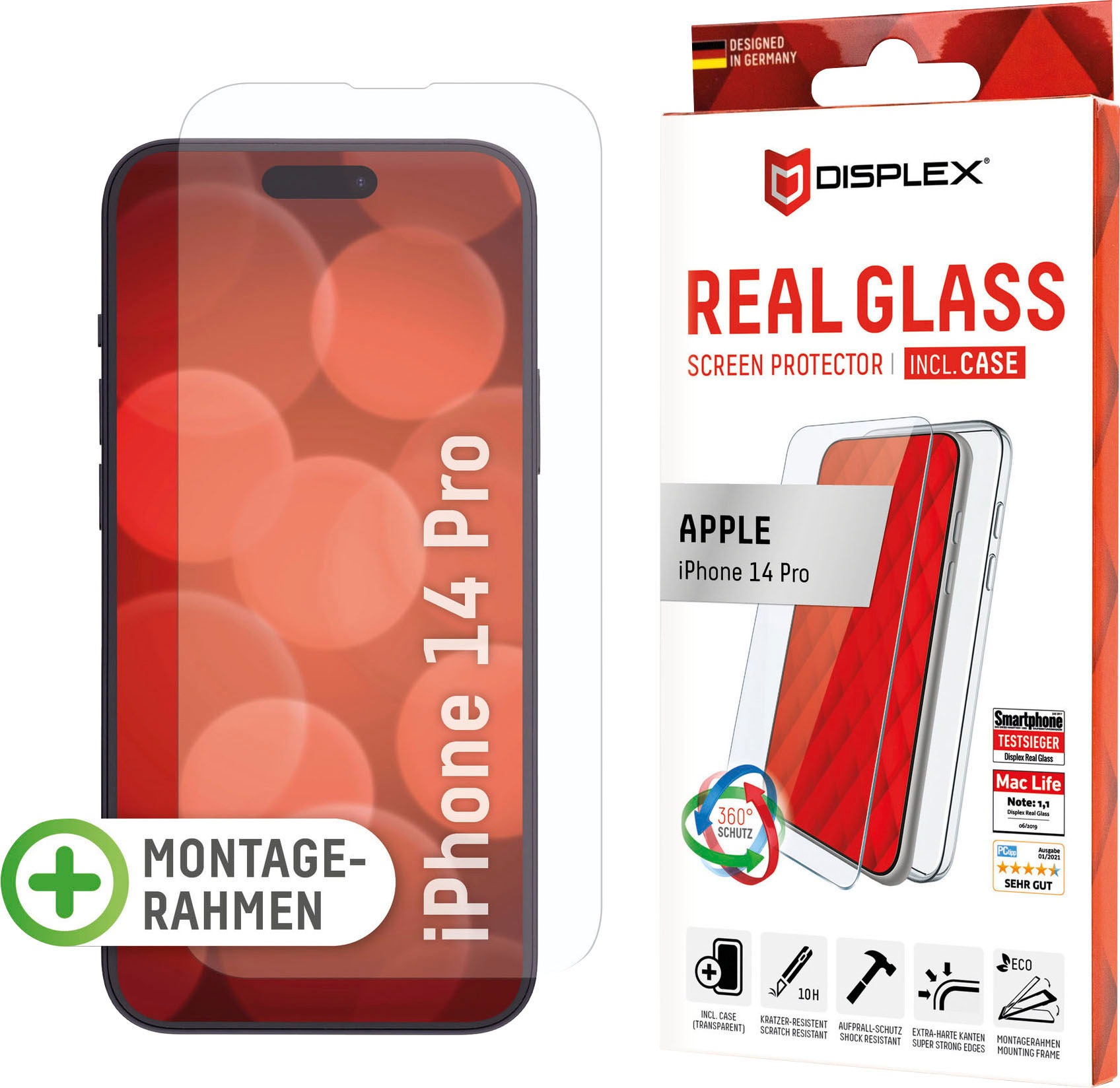 Displex Displayschutzglas »Real Glass + Case - iPhone 14 Pro«, für iPhone 14 Pro