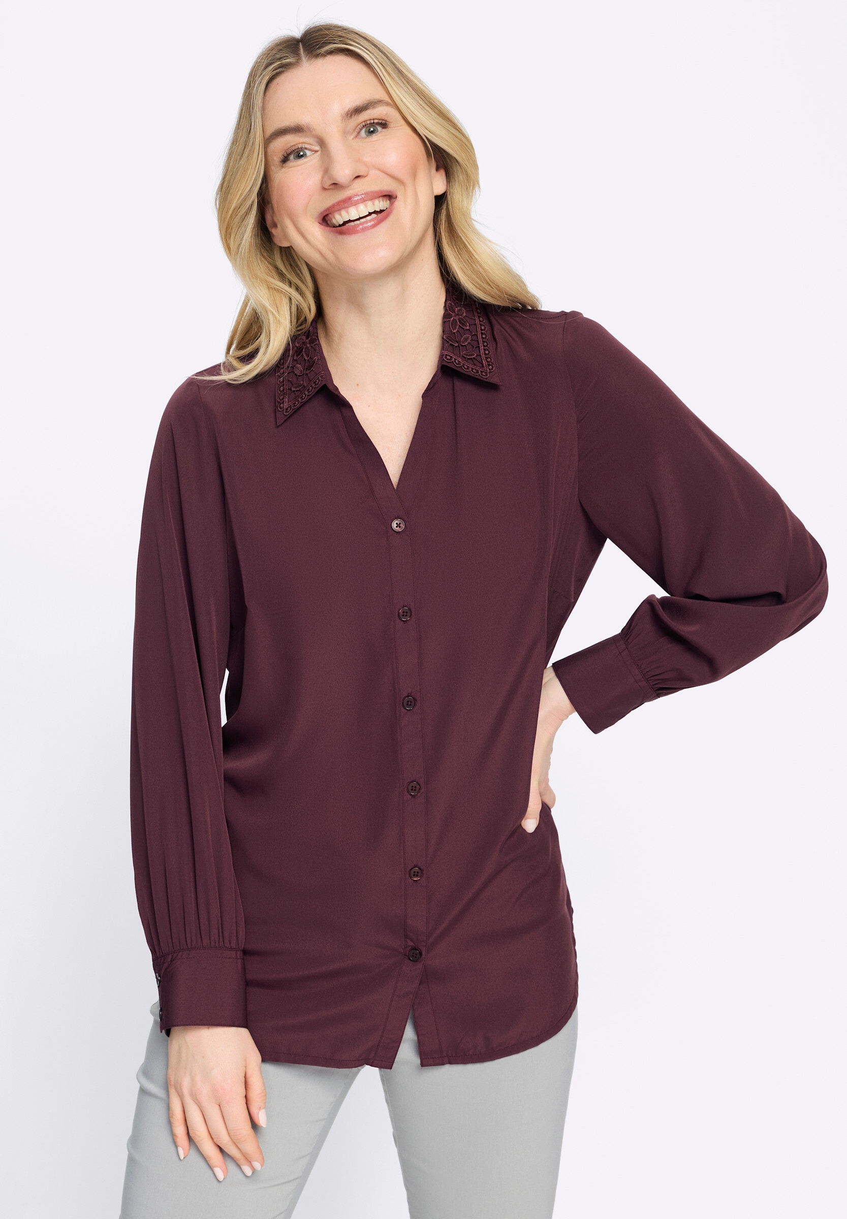 Sieh an! Klassische Bluse »Longbluse Longbluse mit Spitzenbesatz«
