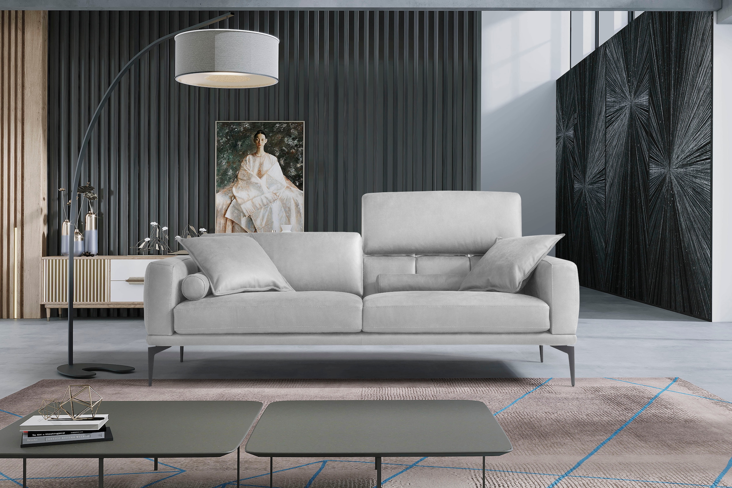 Egoitaliano 2,5-Sitzer »Masu, Designsofa mit erstklassigem Sitzkomfort«, inkl. 2 Kissenrollen, Rückenelemente manuell verstellbar, Metallfüße