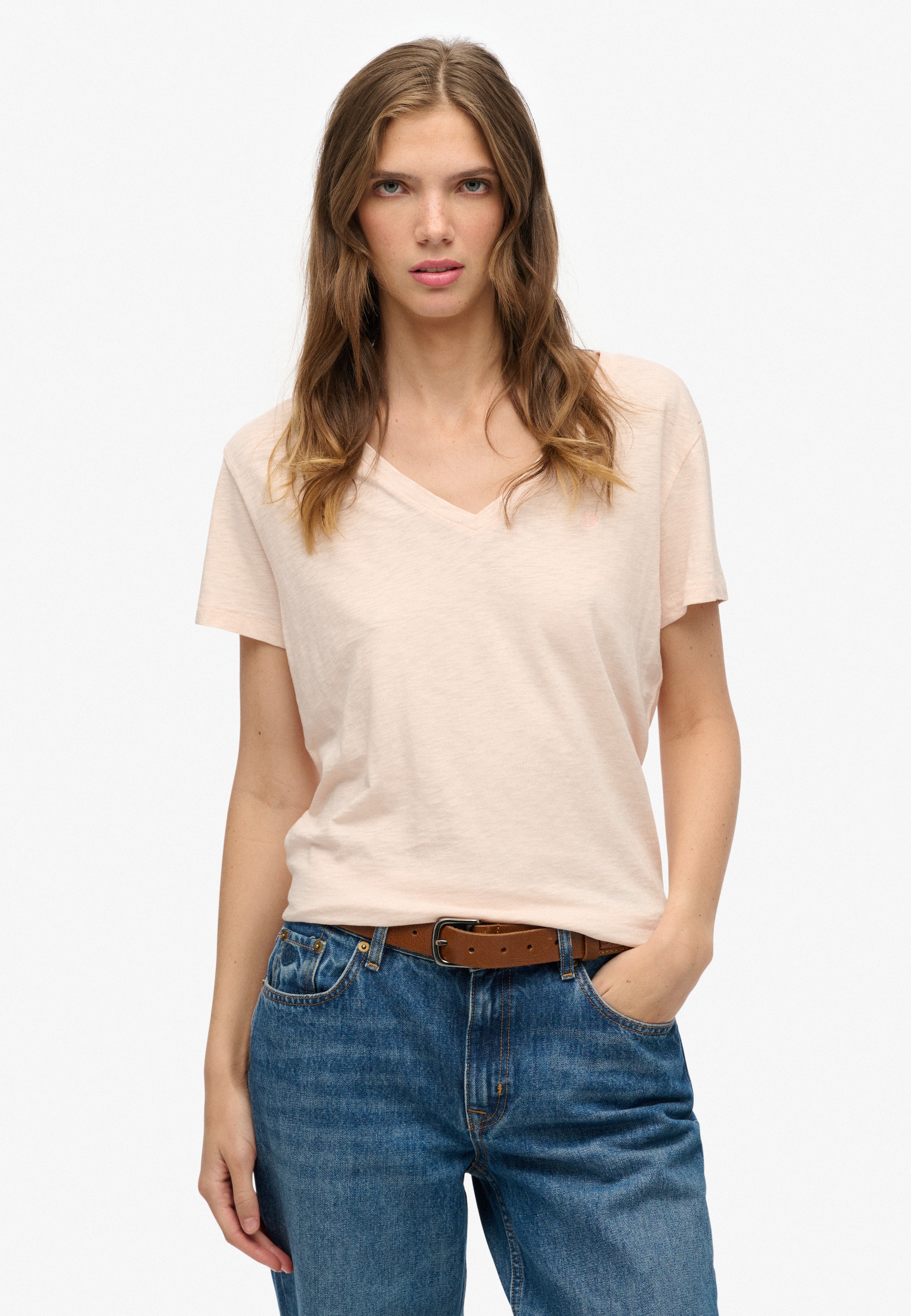 Superdry T-Shirt »STUDIOS SLUB EMB VEE TEE« Baumwollmischung, relaxed fit