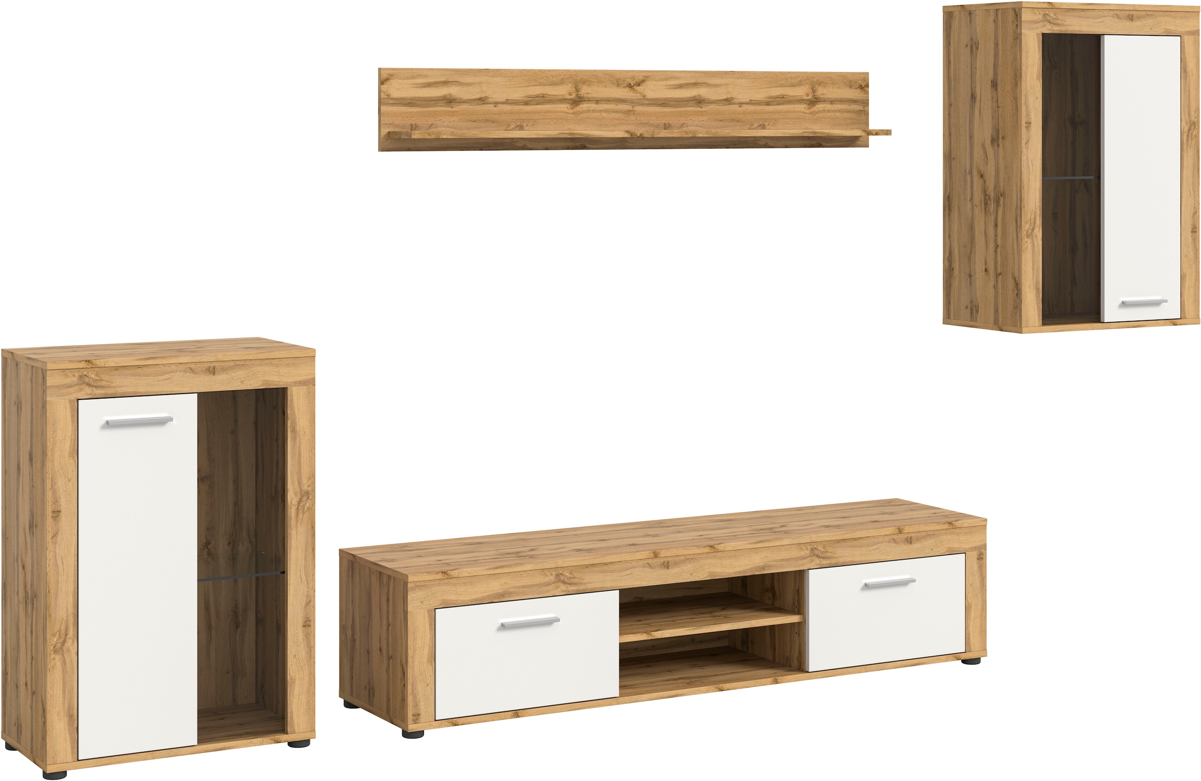 INOSIGN Wohnwand »Aosta,  4-tlg., bestehend aus: 2x Vitrine, Lowboard & Wandboard« 4 Stk. tlg.