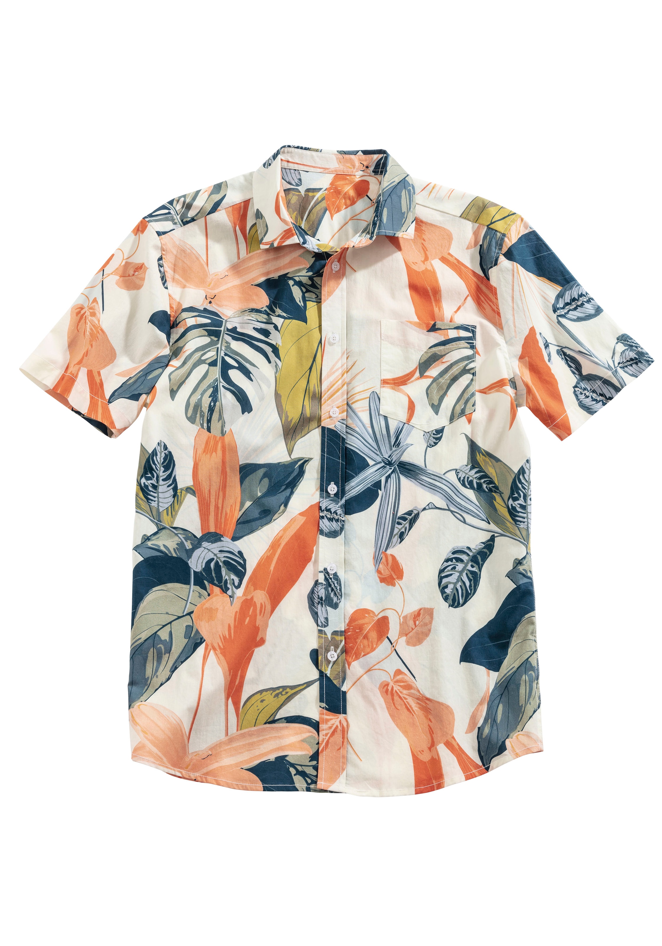 Beachtime Hawaiihemd, mit Kentkragen, Freizeithemd mit Blätterprint aus reiner Baumwolle