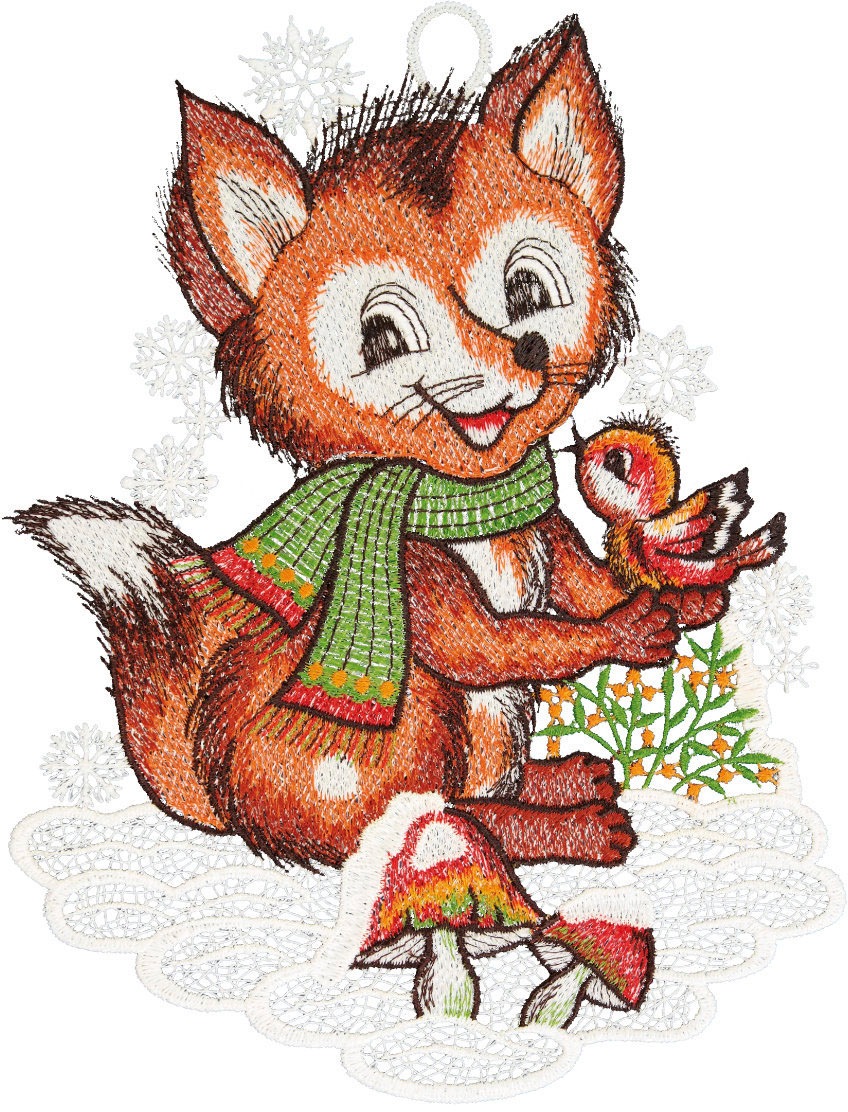 W. Reuter & Sohn - Plauener Spitze Fensterbild »Winterfuchs« Made in Germany in bunt, Größe B/L: 19 cm x 26 cm