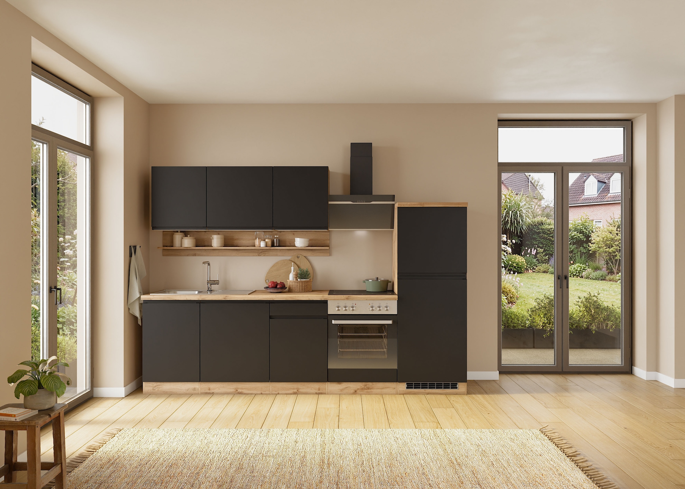 KOCHSTATION Kühlumbauschrank »KS-Virginia,neu in verbesserter Ausführung« Stauraum, Softclose,  Breite 60 cm, Höhe 165 cm, Nische für Kühlschrank: B/H/T 56/88/55 cm