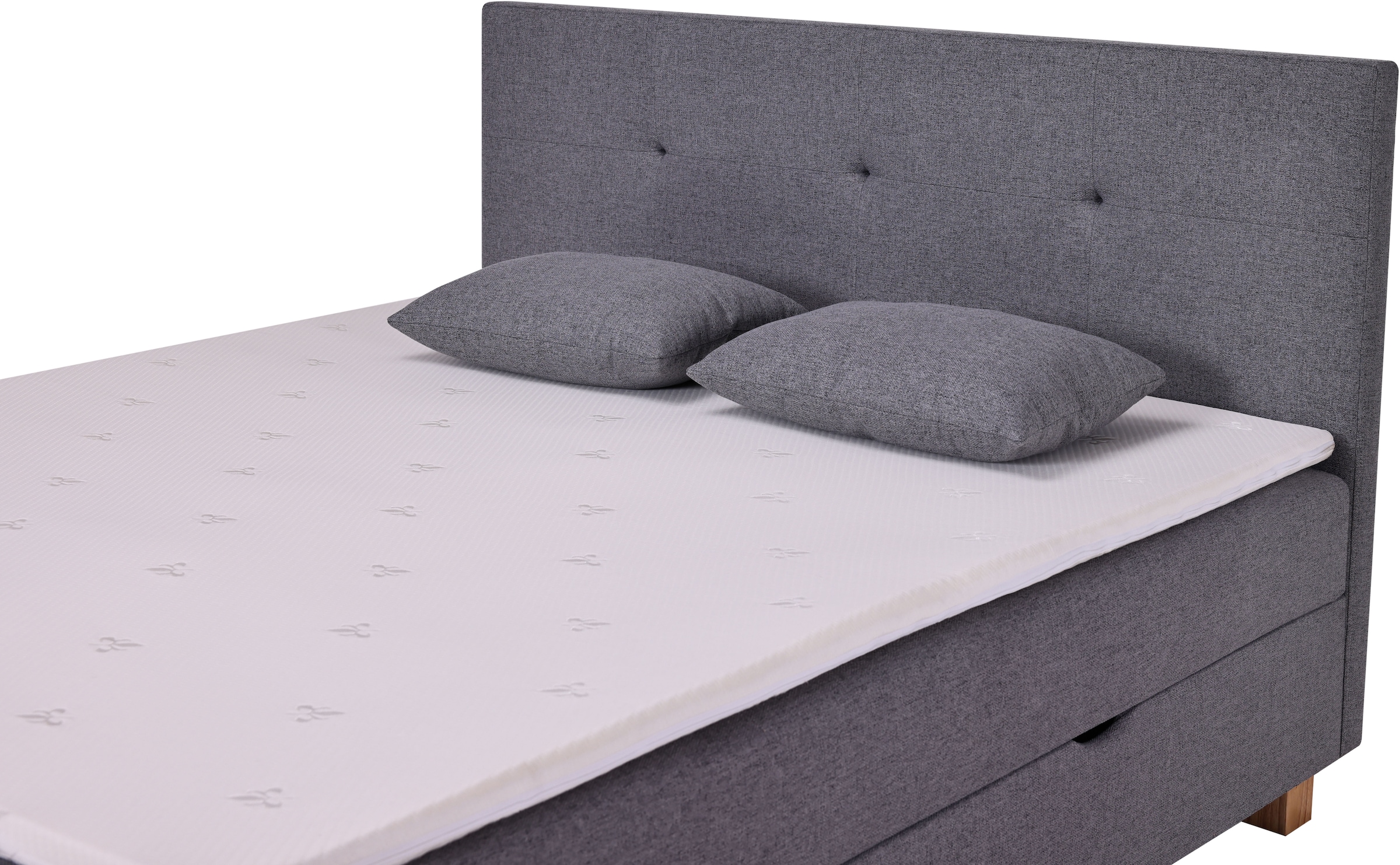 Home affaire Boxbett »Oyré inkl. Bettkasten, Topper und 2 gratis Kissen, 180x200 cm« mit Holzfüße in eichefarben