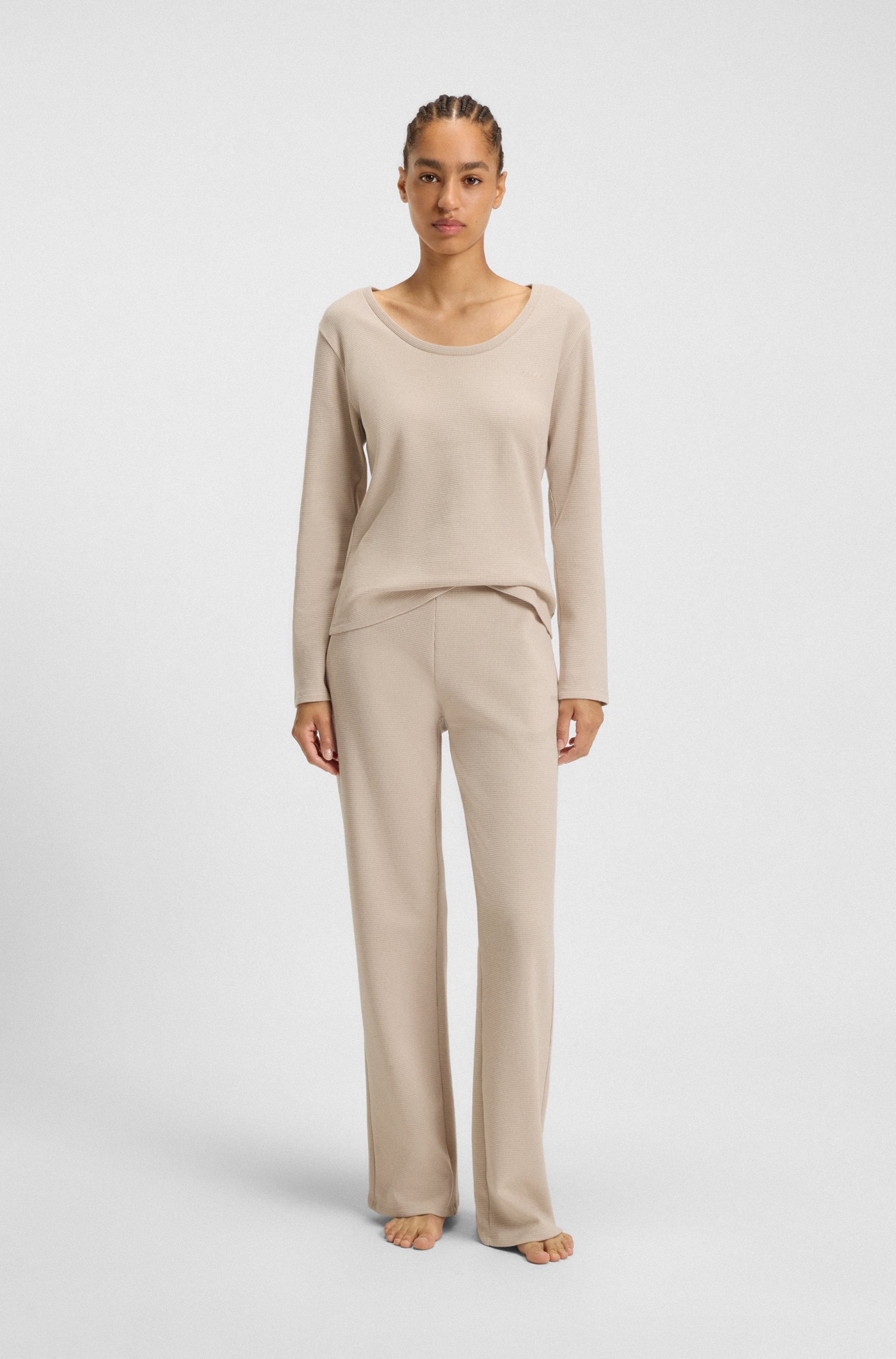 BOSS Langarmshirt »Waffle« Schlaf-Top, Waffelstruktur, aus Baumwollmix