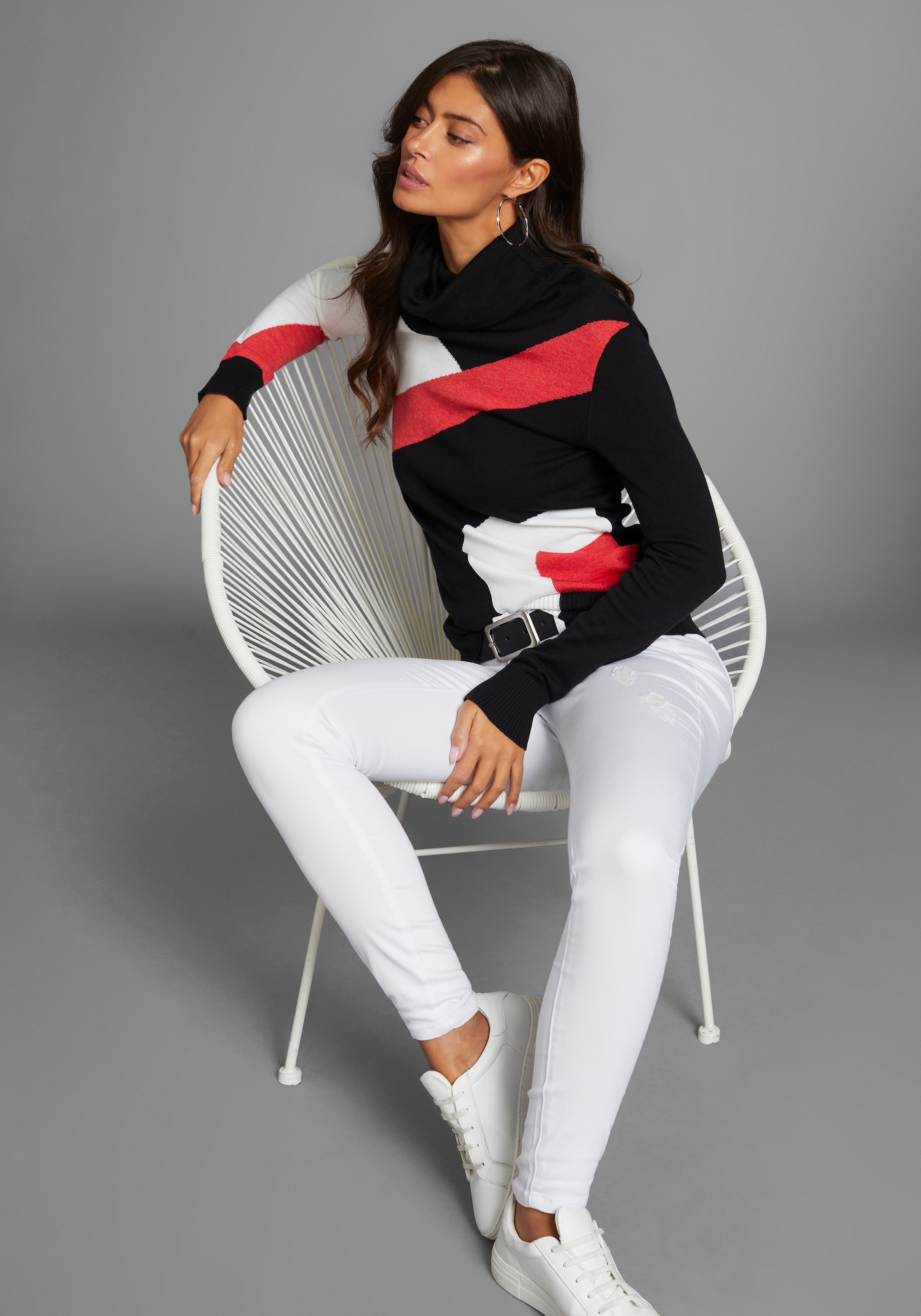 Schalkragenpullover, mit Colorblock - NEUE KOLLEKTION