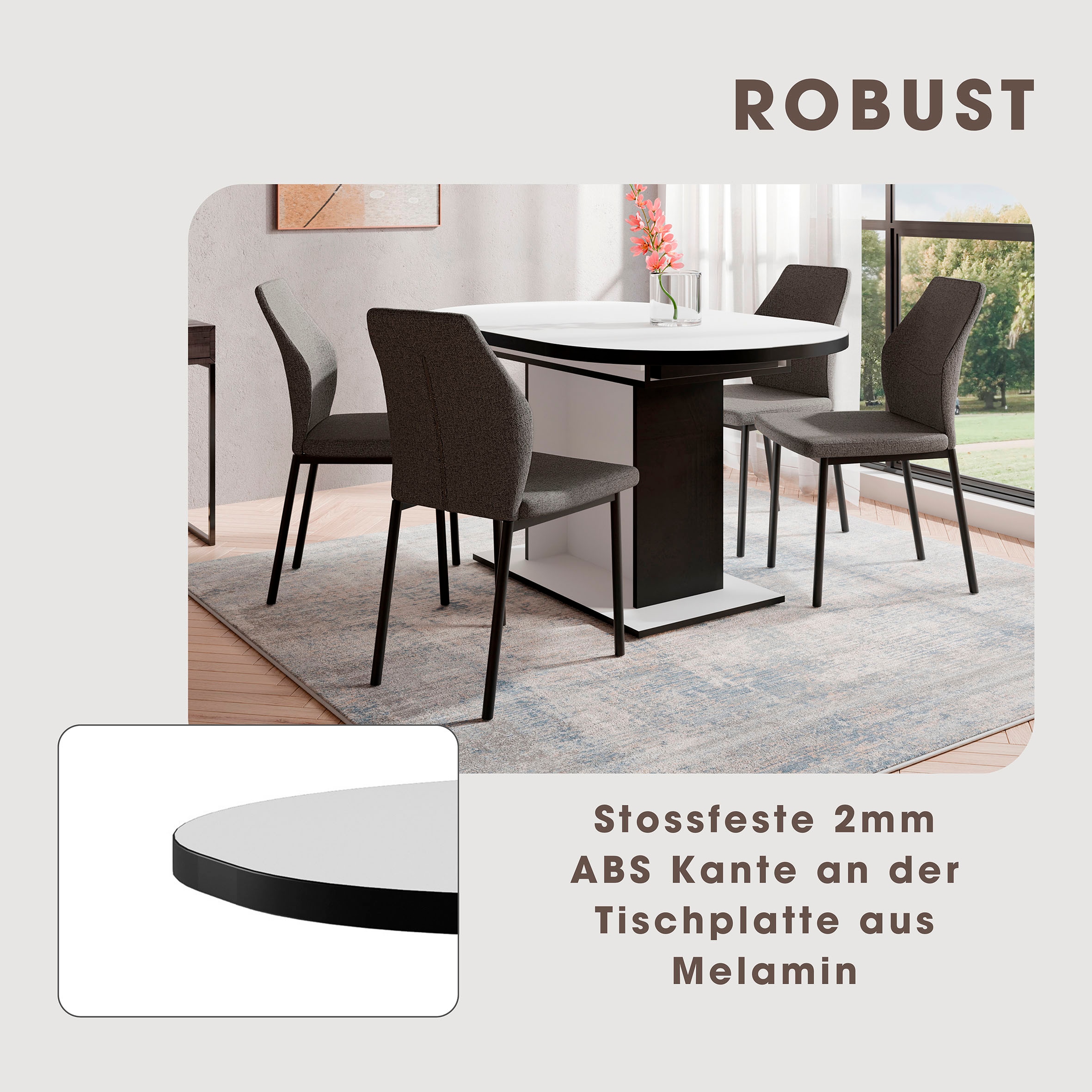 Home affaire Essgruppe »Basel, Tischgruppe mit Ausziehtisch«, (Set, 5 tlg.), BESTSELLER, Sitzgruppe, Tisch, Stühle, ovale Tischplatte, Säulentisch