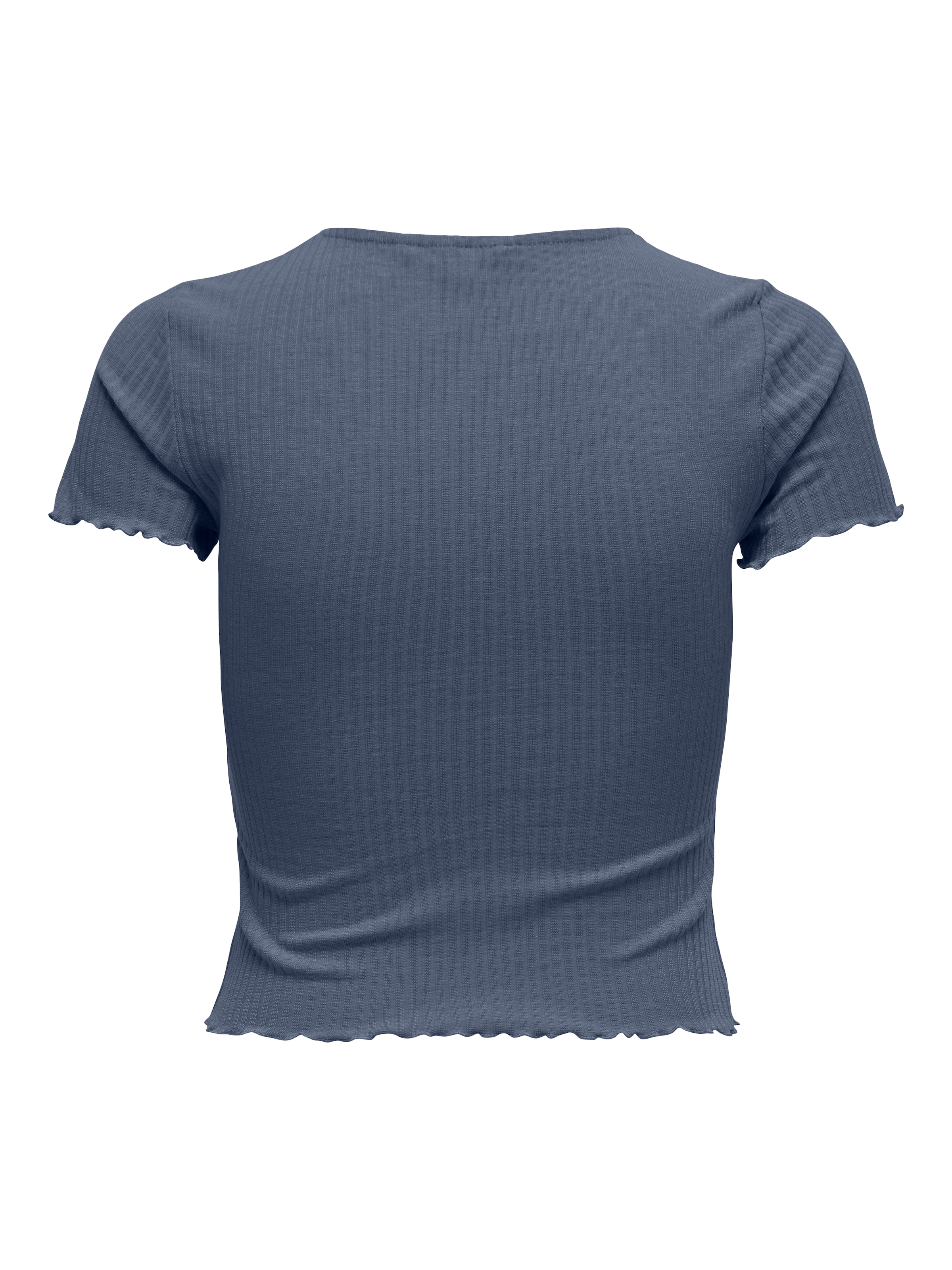 ONLY Rundhalsshirt »ONLEMMA – Kurzarmshirt mit gewelltem Abschluss«, Rundhals, modisch, regular fit, gewellter Abschluss, unifarben