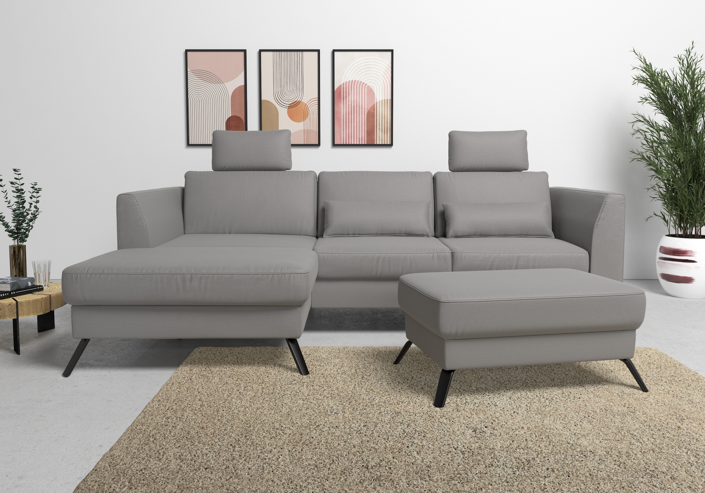 sit&more Ecksofa »Olsen L-Form«, inklusive Sitztiefenverstellung, wahlweise mit Bettfunktion, 15cm hoch