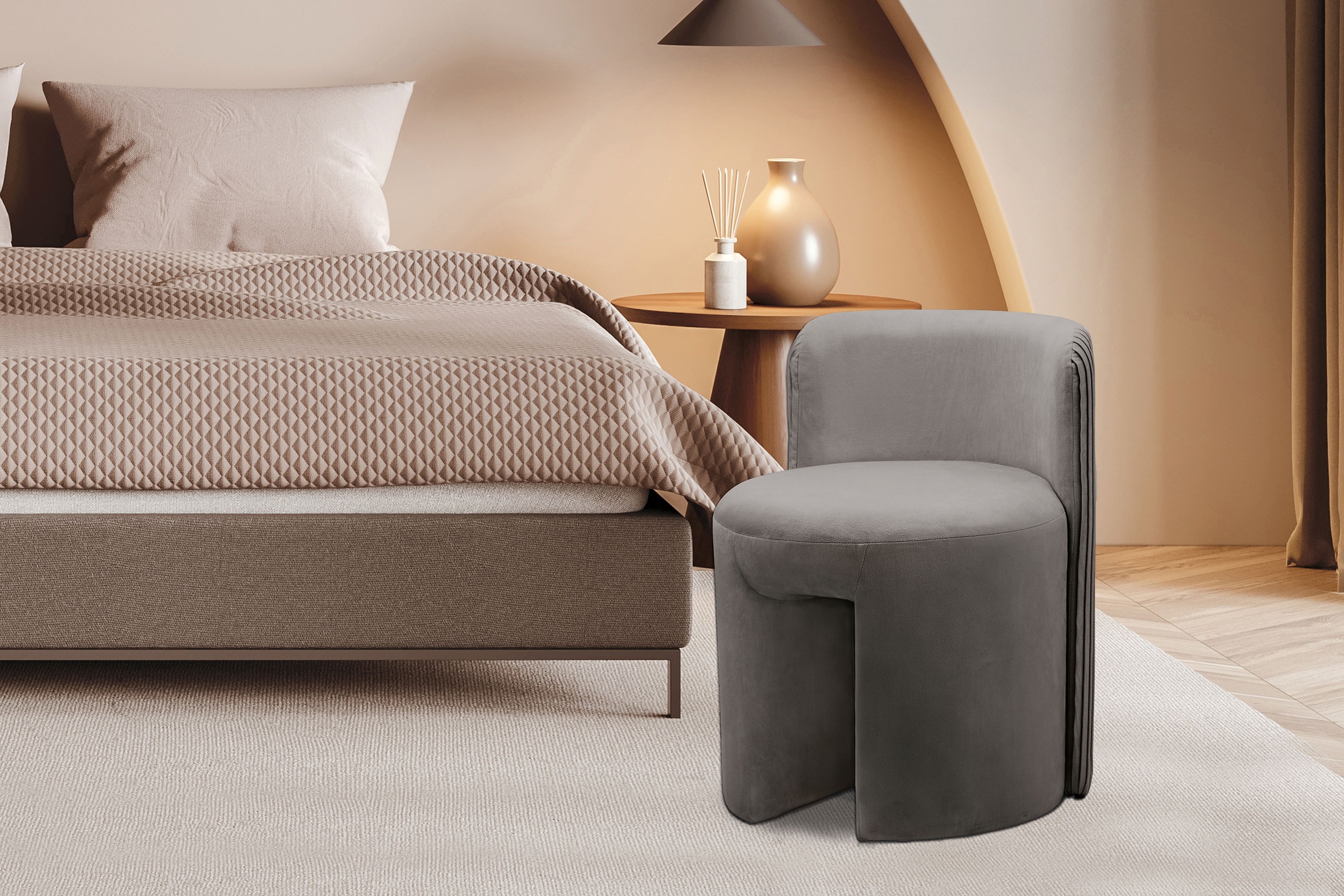 Kayoom Sitzhocker »Hocker Curvy 125, TOPSELLER!, bequeme Rückenstütze« OTTOs Choice, 1 Stk. tlg. Runder Hocker mit Rückenstütze in Plisee-Look, Samtbezug, gepolstert