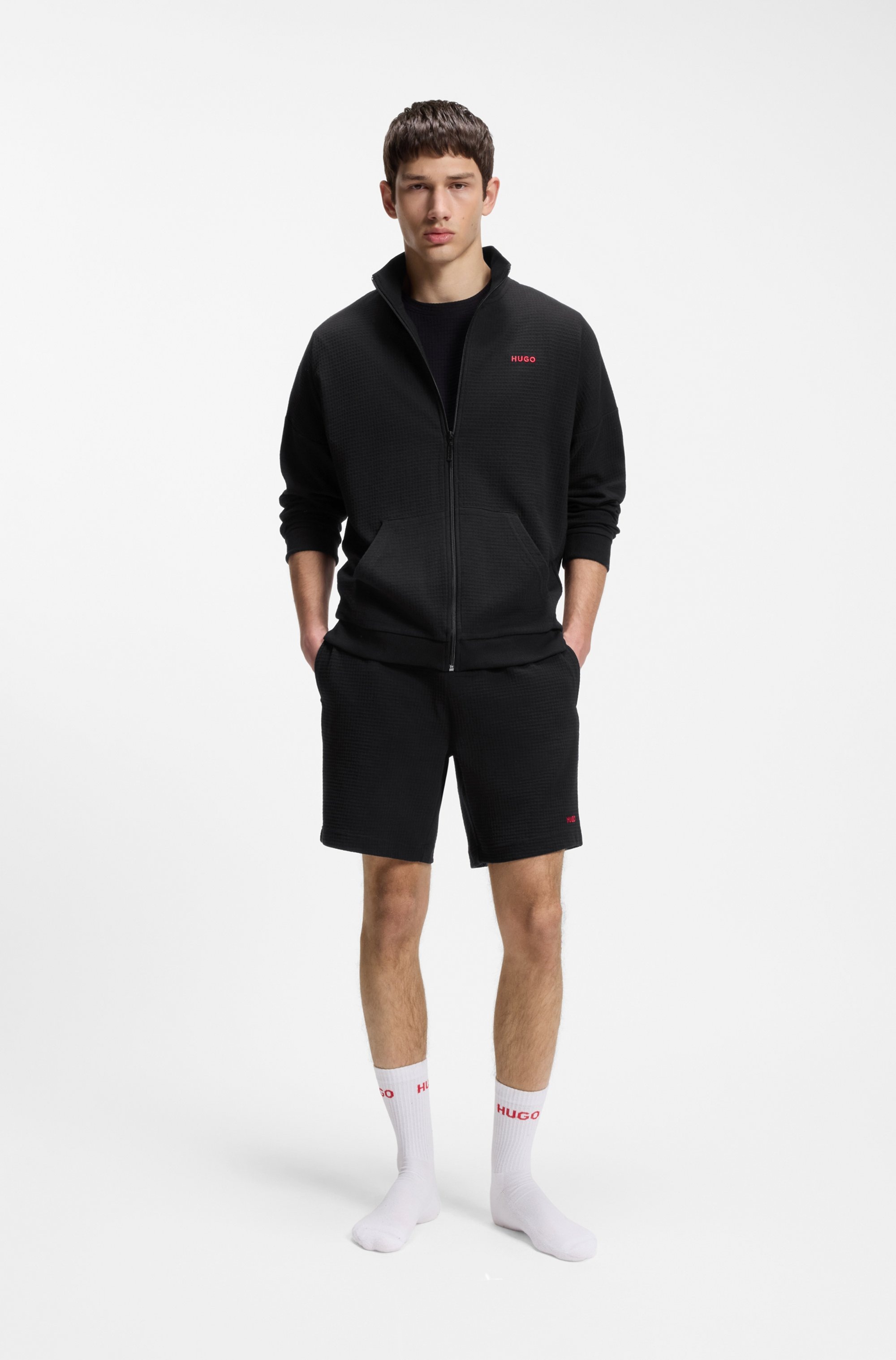 HUGO Underwear Sweatjacke mit Stehkragen, mit feiner Struktur