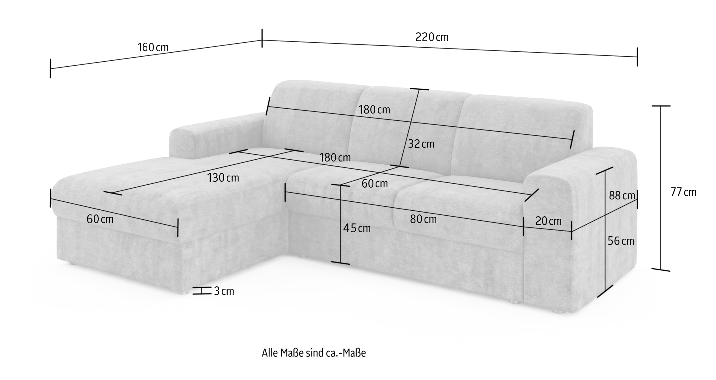 OTTO home Ecksofa »BORNHOLM 2.0 L-Form, Breite 220 cm, Verlässliche Qualität, Chenille« Recamiere links/rechts bestellbar, Bezug - Chenille oder Struktur