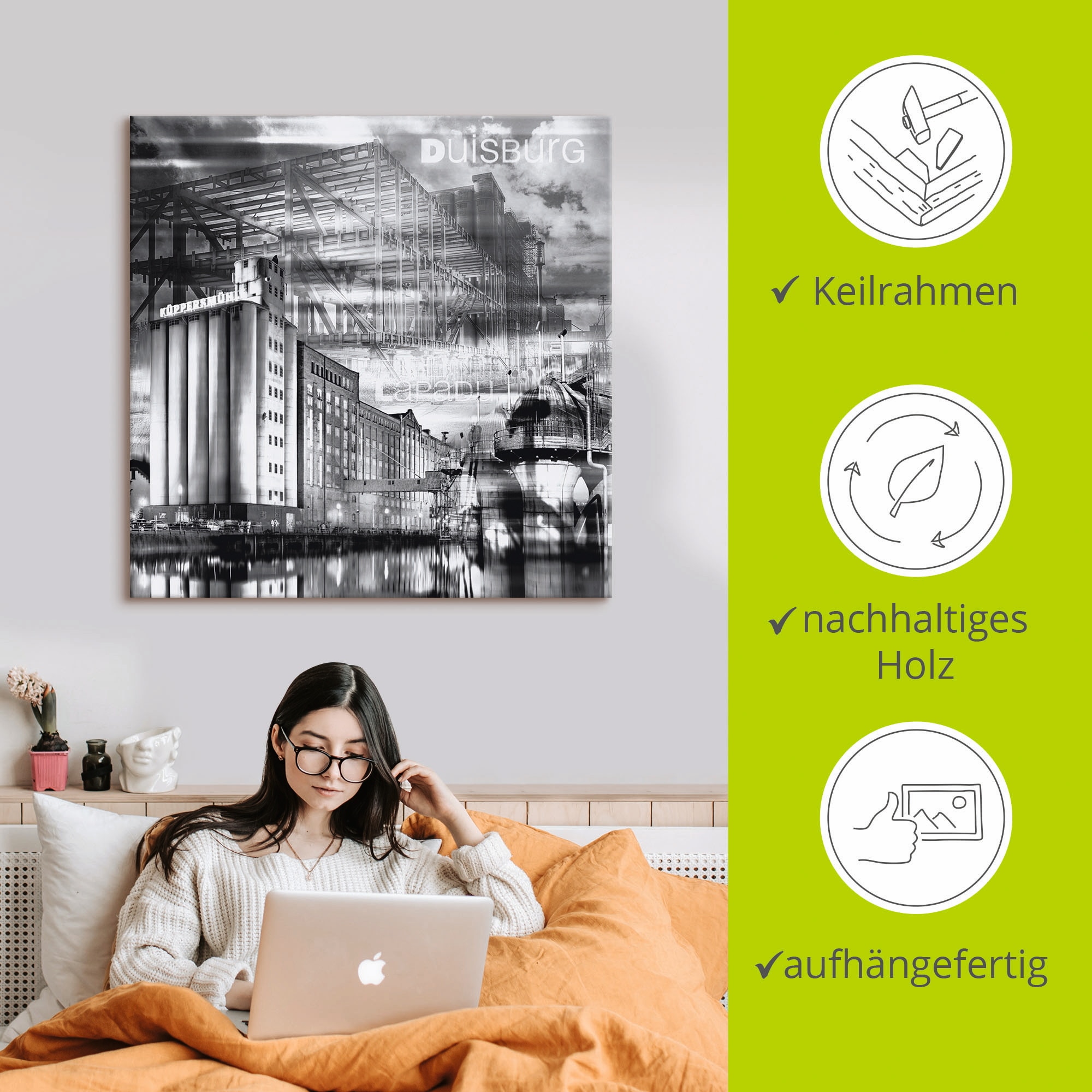 Artland Leinwandbild »Duisburg Skyline Collage III« Deutschland 1 Stk. tlg. auf Holzrahmen gespannt