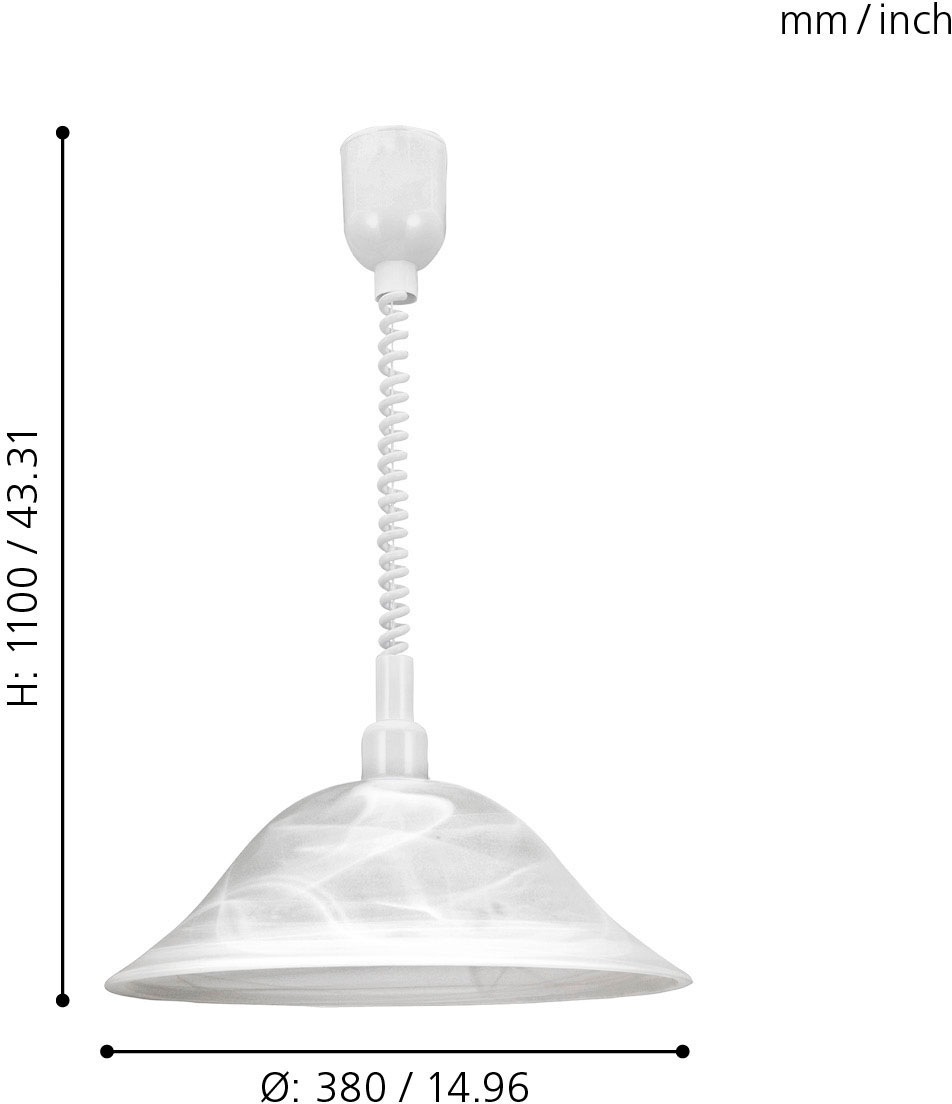 EGLO Pendelleuchte »ALESSANDRA«, 1 flammig, Leuchtmittel E27 | ohne Leuchtmittel, Hängelampe, Spiralkabel, höhenverstellbar, Küchenlampe, E27, Ø 38 cm
