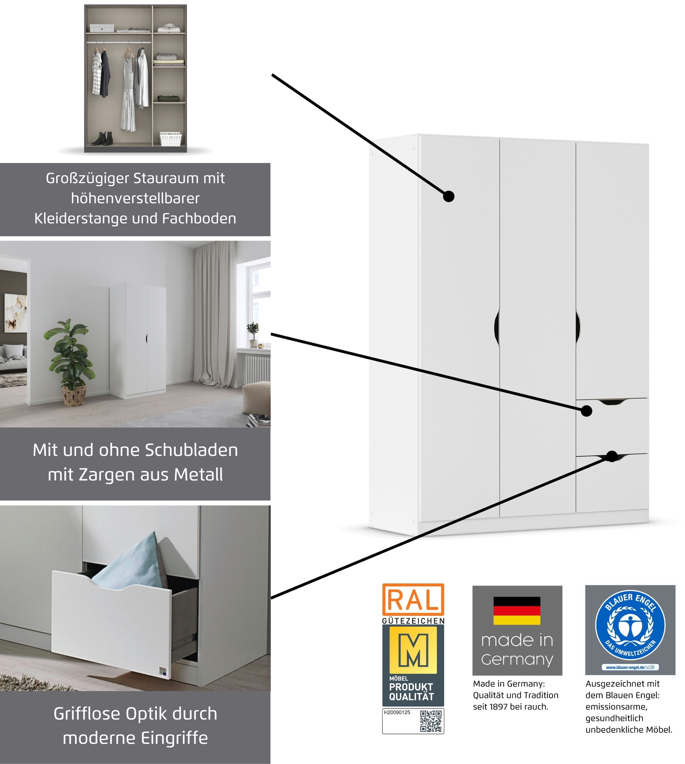 rauch Kleiderschrank »Freiham Drehtürenschrank Schrank Garderobenschrank Breite 91cm« Schlafzimmerschrank mit Spiegel und Griffmulden BESTSELLER