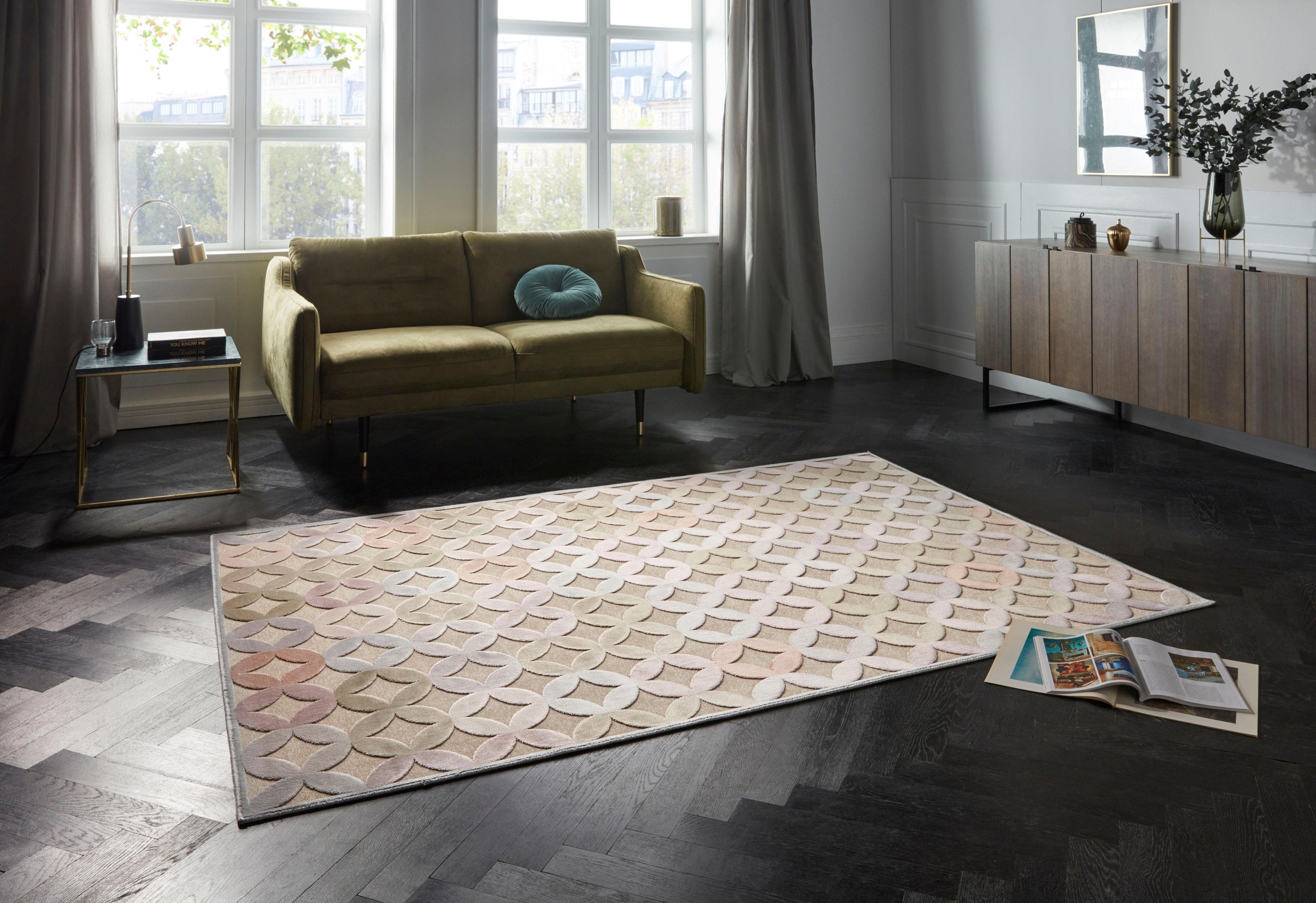 ELLE DECORATION Teppich »Chiers«, rechteckig, 8 mm Höhe, Kurzflor, Velour, Geometrisches Muster, Hoch-Tief Struktur