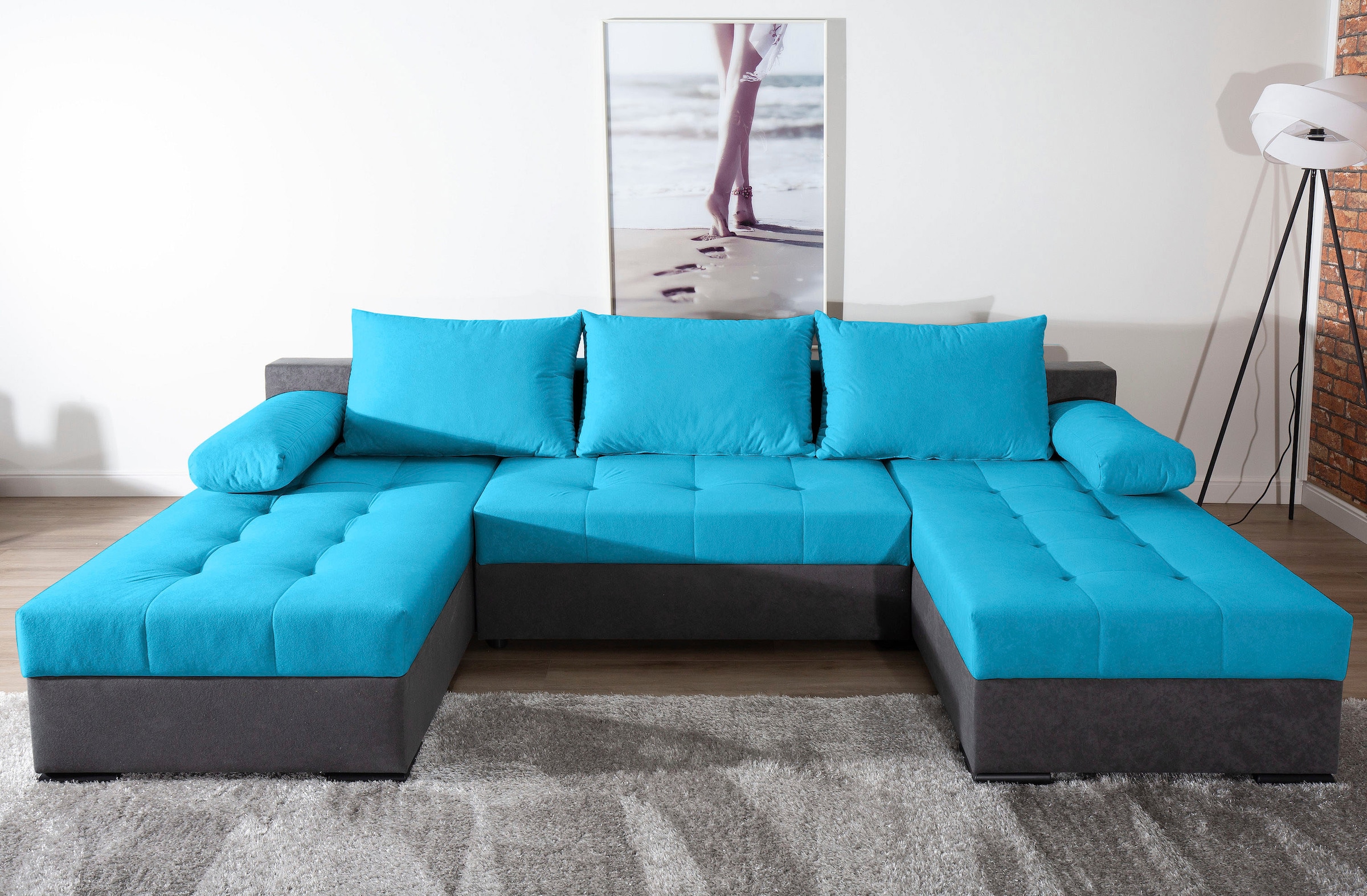 COLLECTION AB Wohnlandschaft »Josy, U-Form, Schlafsofa mit Bettkasten«, (Cord-/Mix), flexible Recamiere, Breite: 269cm, inklusive Rückenkissen