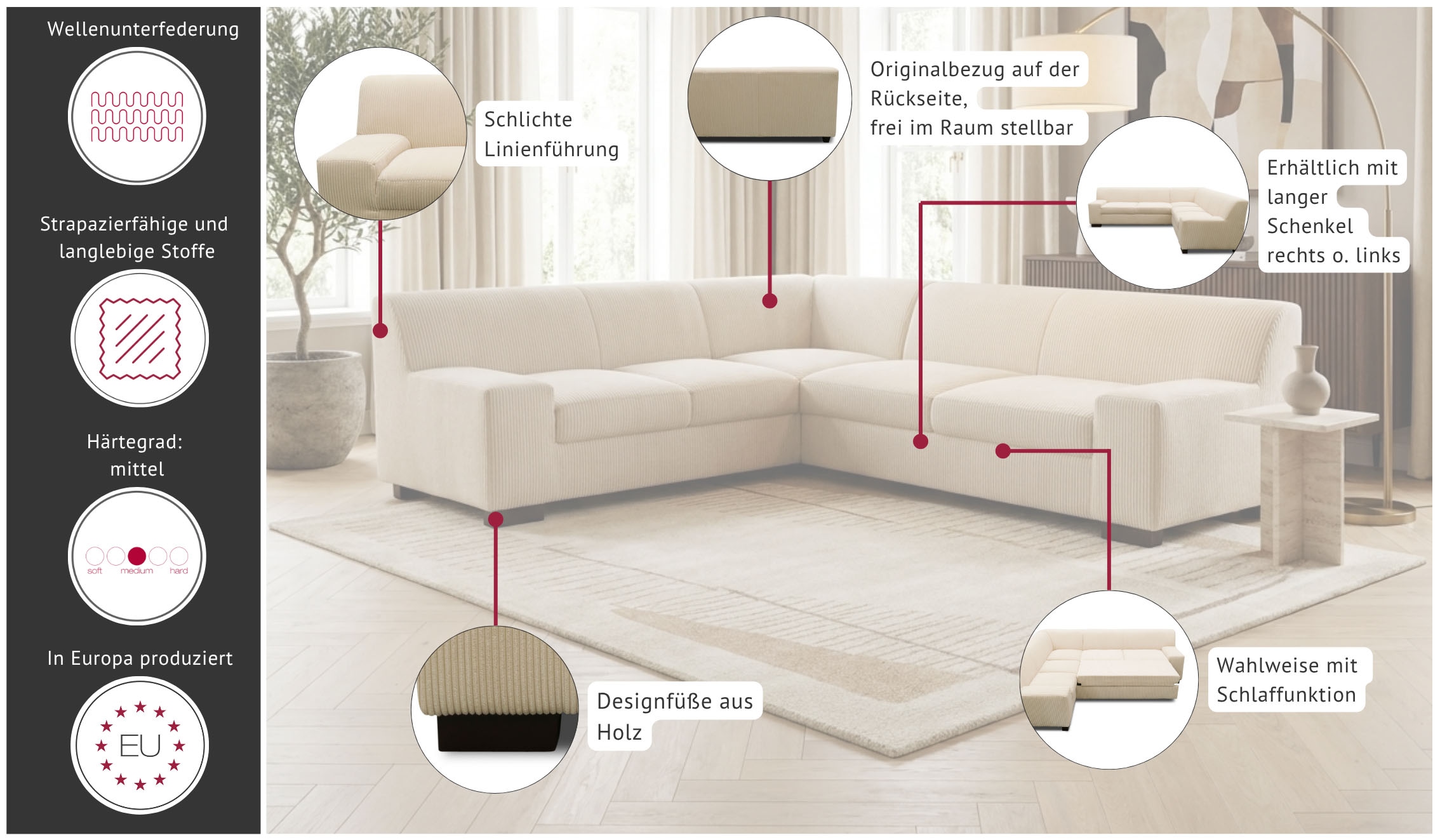 OTTO home Ecksofa »Faxxe 249 x 214 cm, auch mit Schlaffunktion« aus pflegeleichtem, weichem Bezugsstoff, L-Form