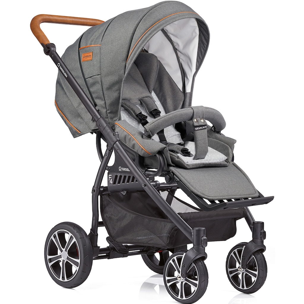 Gesslein Kombi-Kinderwagen »F4 Air+, schwarz/cognac, citygrau/hellgrau Sterne«, mit Tragetasche C2 Compact; Design & Handarbeit aus Deutschland