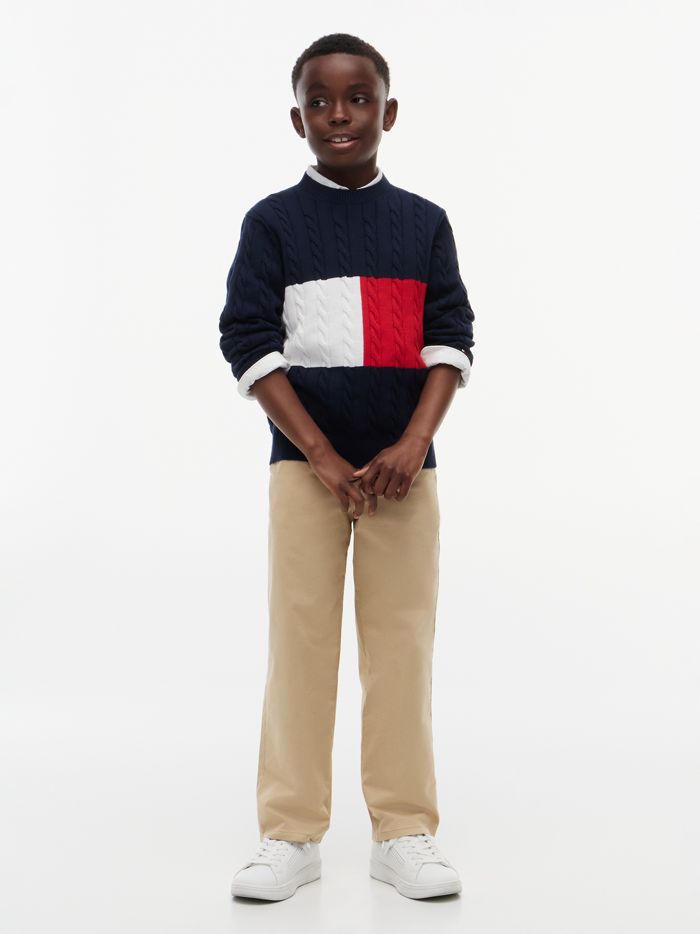 Tommy Hilfiger Strickpullover Zopfmuster, Regular Fit, reine Baumwolle, Kinder bis 16 Jahre
