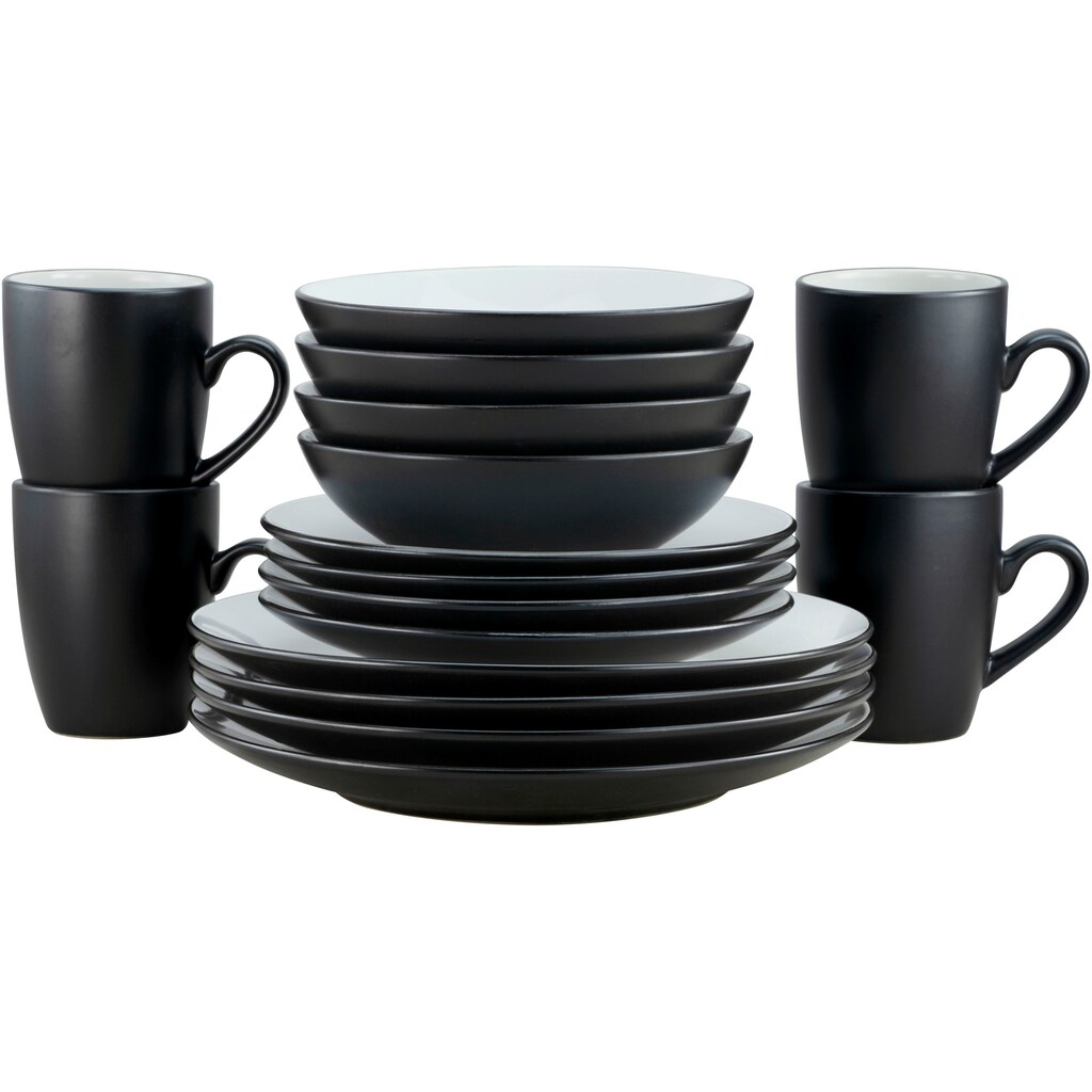CreaTable Kombiservice »Geschirr-Set Cool Black«, (Set, 16 tlg., Kaffeeservice und Tafelservice im Set, für 4 Personen)