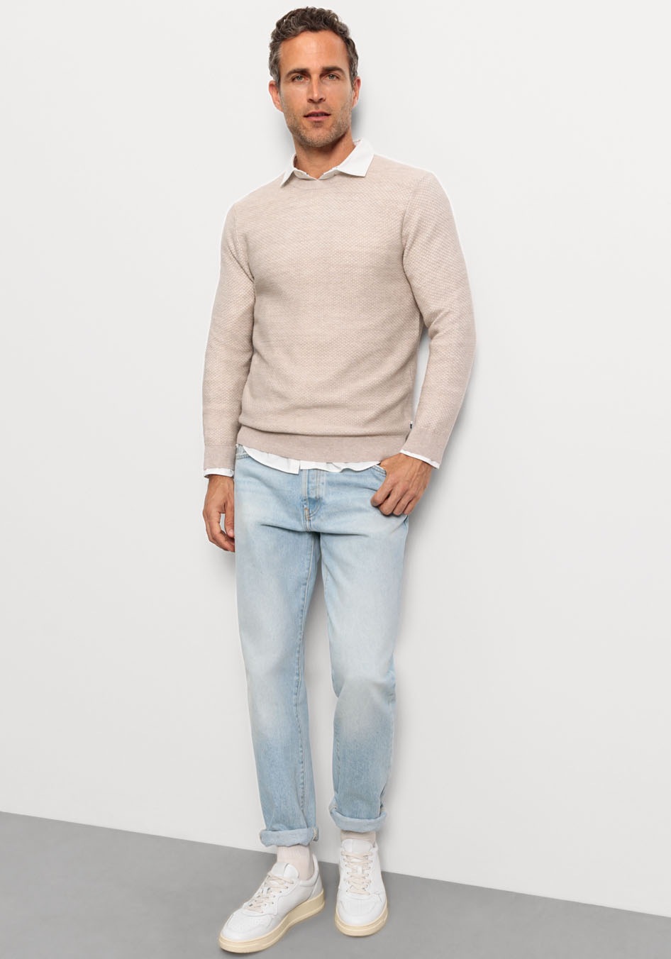 OLYMP Rundhalspullover »OLYMP Strick Casual«, mit effektvoller Strickstruktur in leichter Two-Tone-Optik