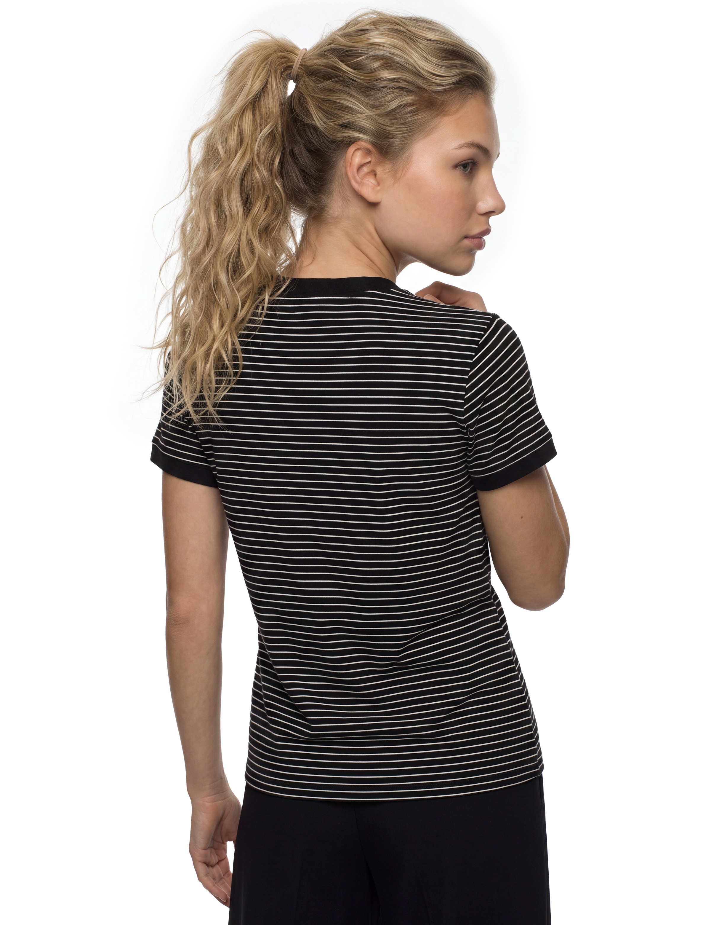 Guess T-Shirt »CN GUMMY LACE LOGO STRIPED« Logo mit Spitzenbesatz, Slim Fit
